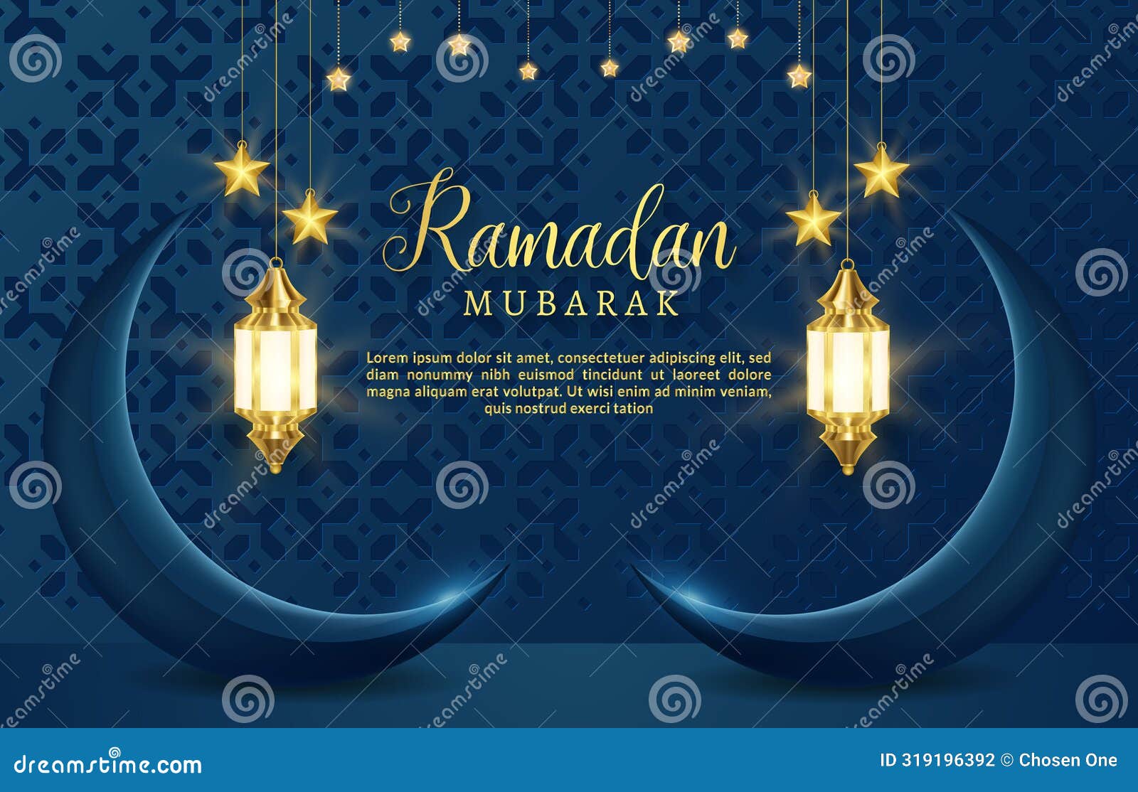 ramadhan mubarak banner with shiny lantern islamic ornament and abstract gradient dark blue background 