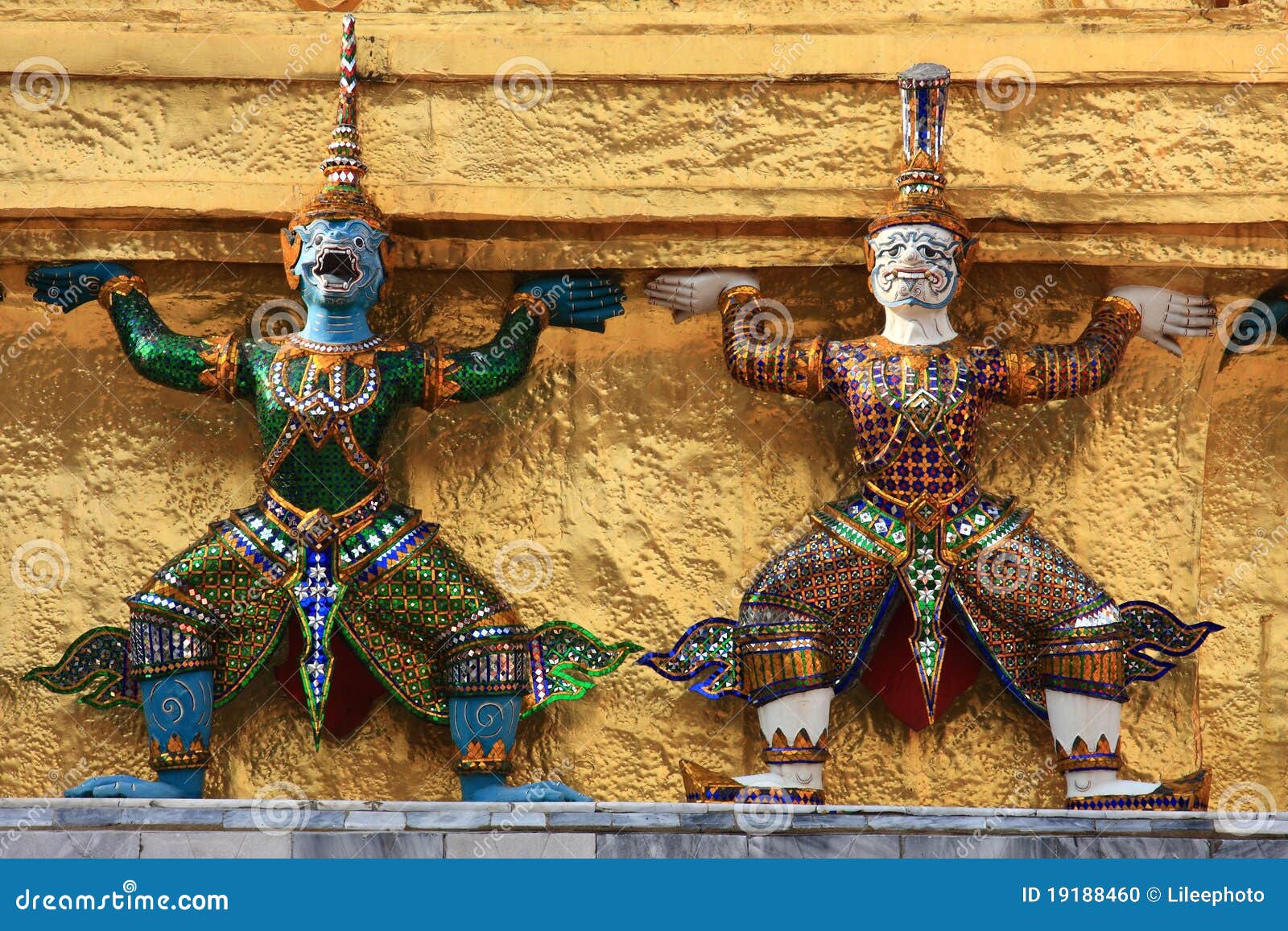 ramakien figures on the golden chedi