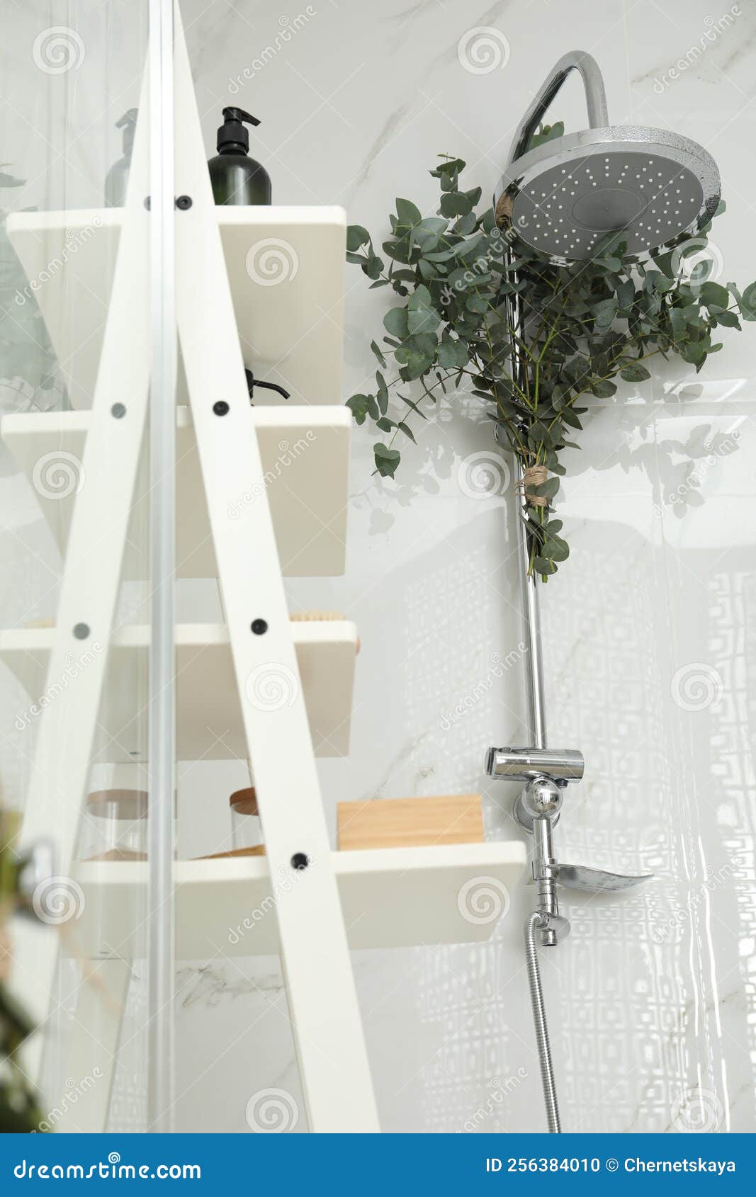 Ramas Con Hojas De Eucalipto Verde En La Ducha Foto de archivo Imagen