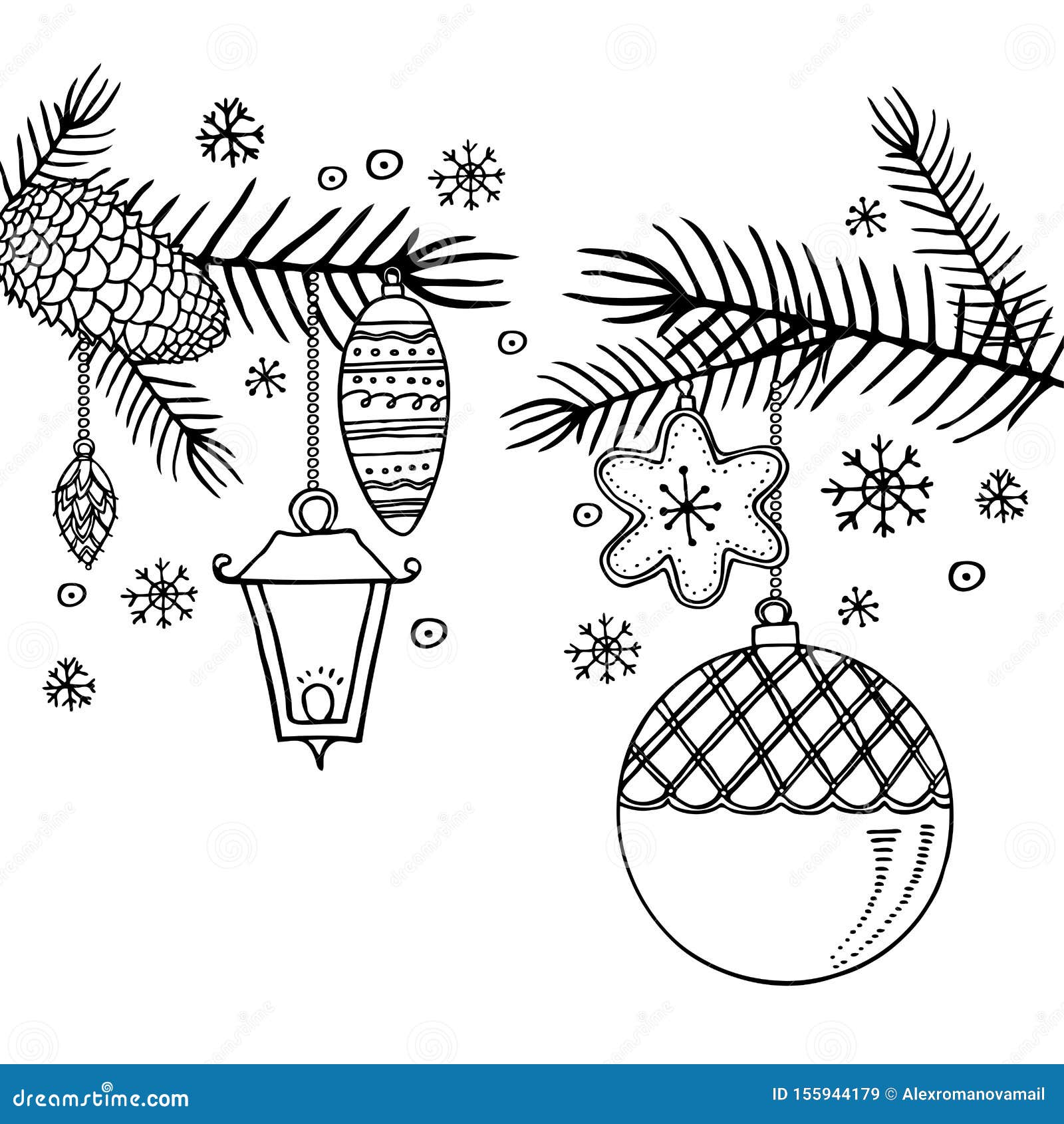 Ramas De Flores Con Juguetes De Navidad. Dibujo De Esbozo De Vector  Dibujado a Mano IlustraciÃ³n De Decoraciones De AÃ±o Nuevo Ilustración del  Vector - Ilustración de vacaciones, estilizado: 155944179