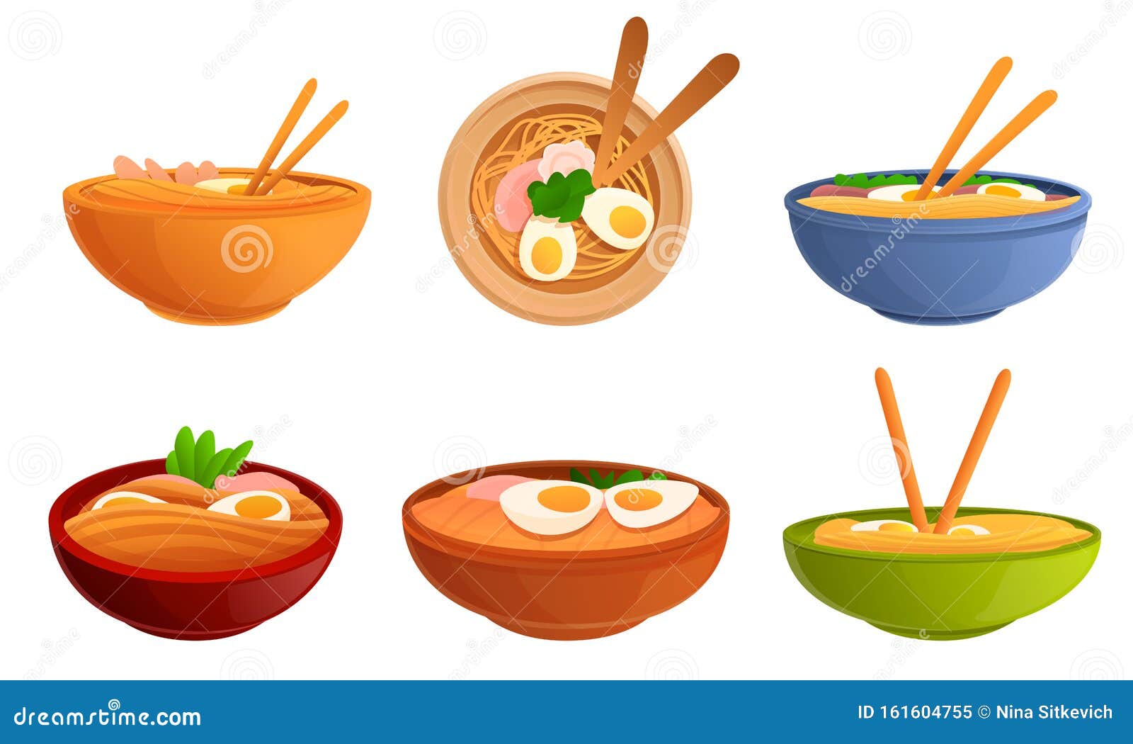 Ramen Icons Set, Cartoon Style Stock Vector - Illustration of hand