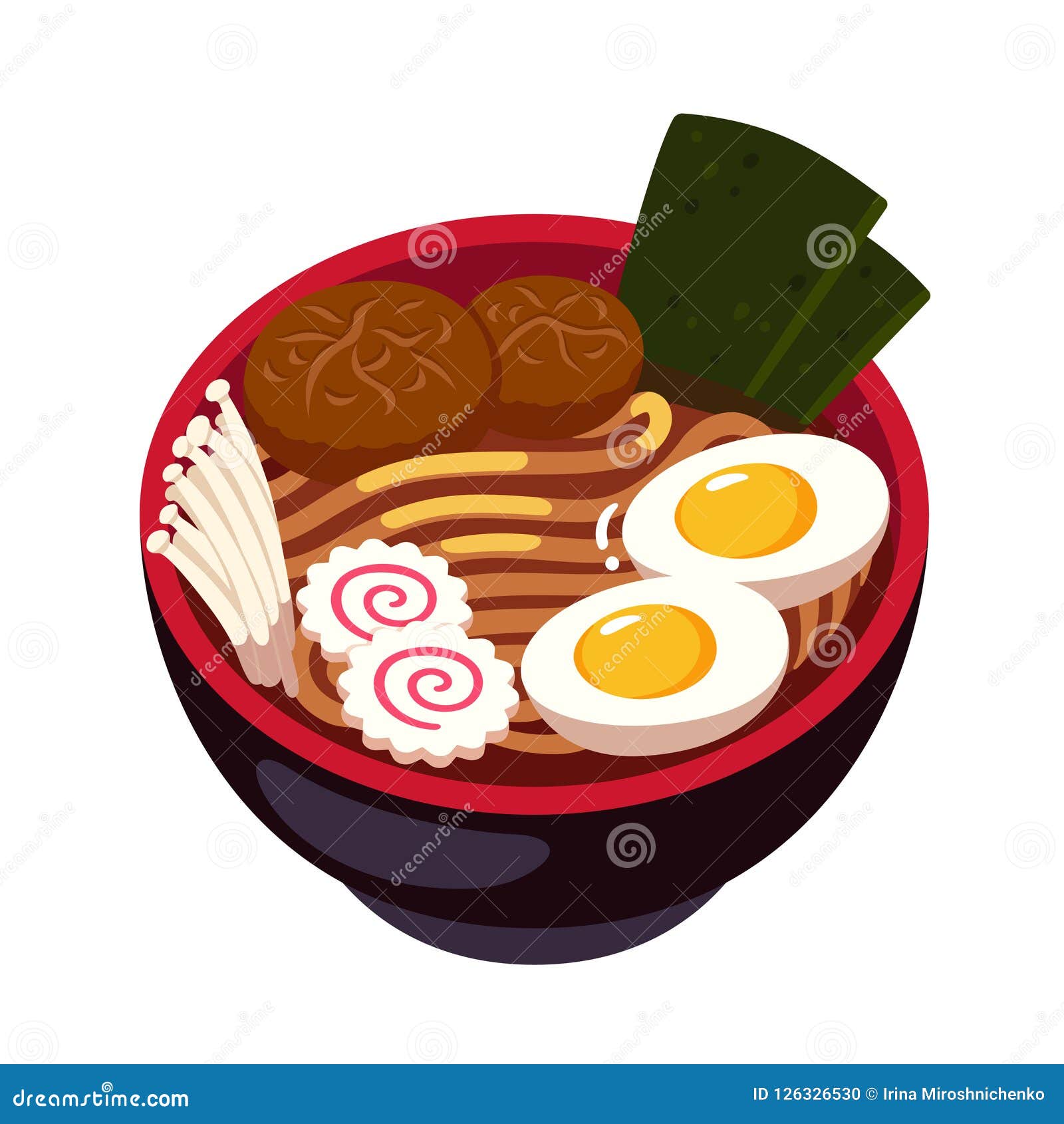 Ramen Noodle Bowl Egg And Meat With Chopstick Vector Cartoon