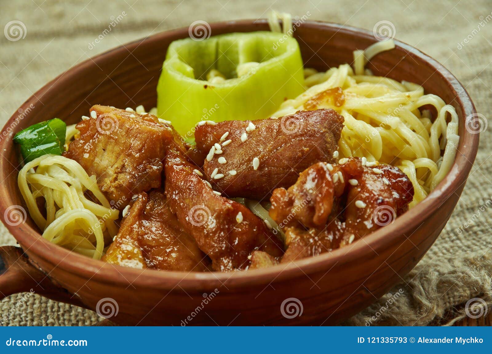 Ramen Noodle Skillet with Steak Stock Image - Image of view, asian
