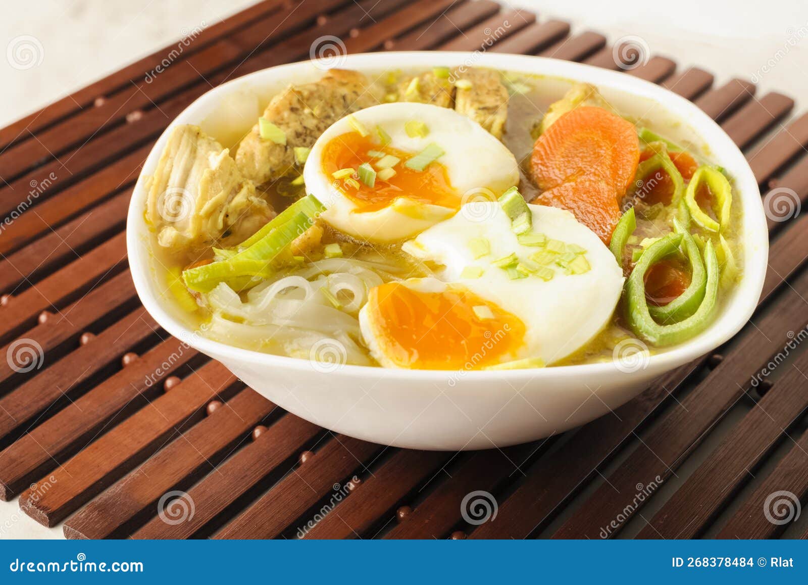 Ramen Style Soup with Rice Noodle Stock Photo Image of meat, green 268378484