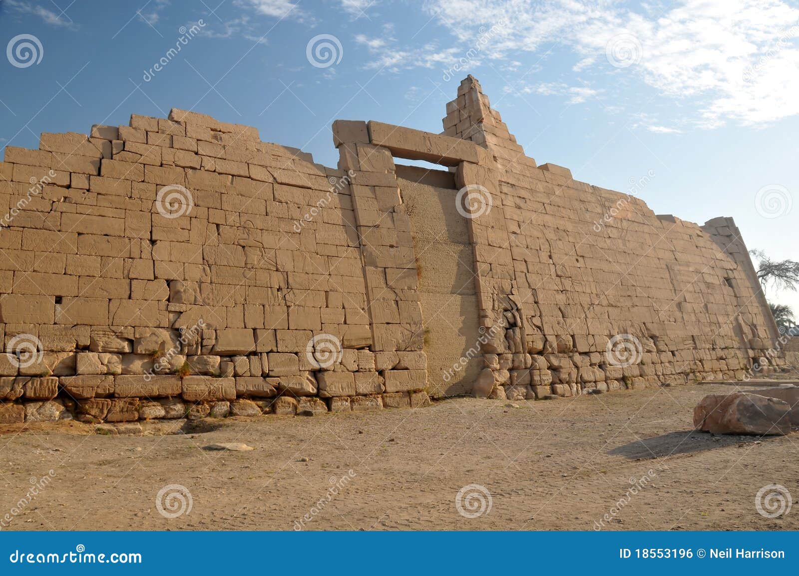 The first pylon of the Ramesseum, with walled up entrance at thebes near Luxor, Egypt