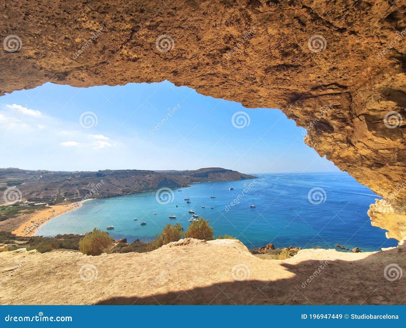 ramla bay view from tal mixta cave on gozo island