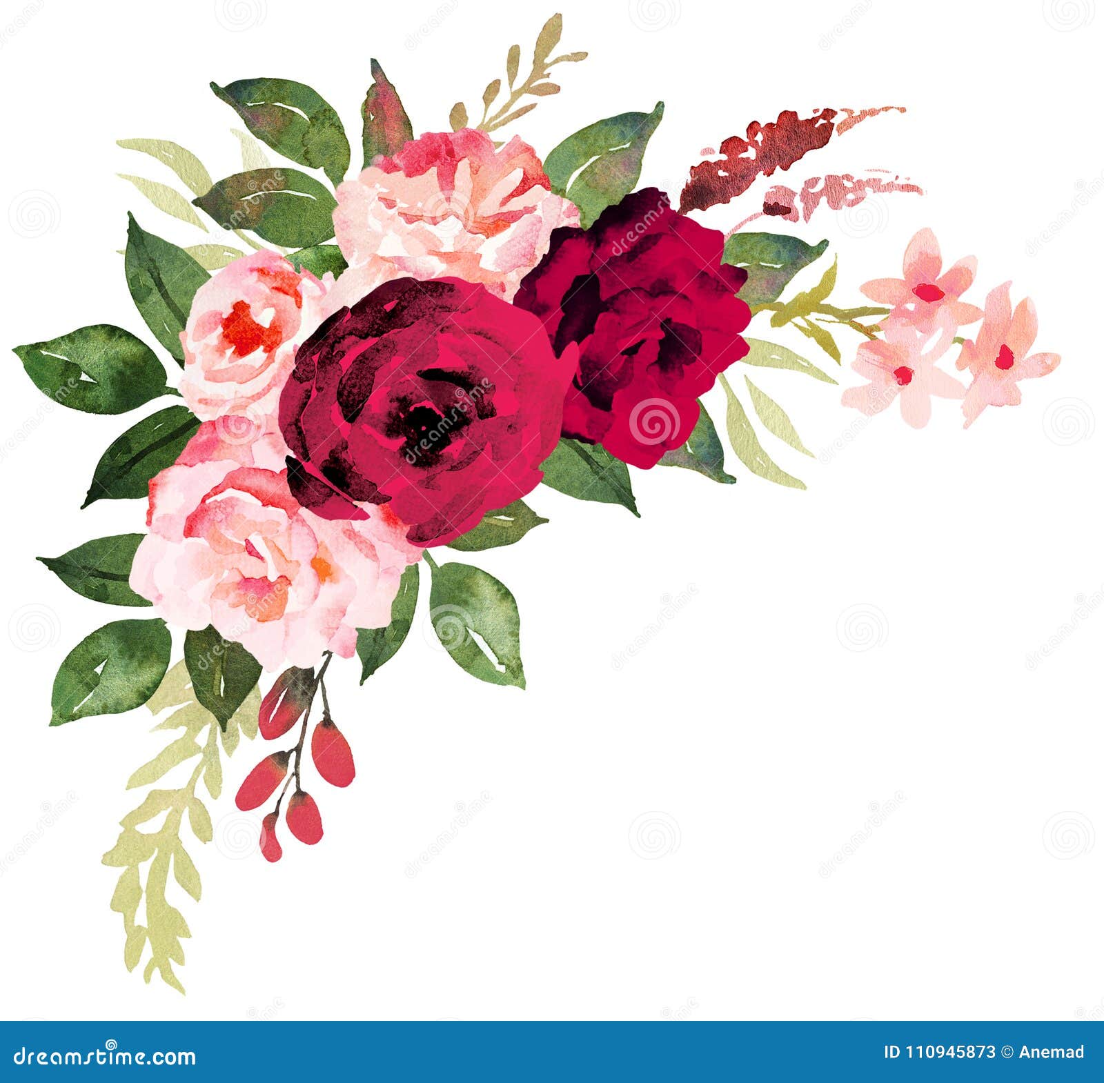 Ramo De La Flor Con Las Rosas Rojas Y Rosadas Acuarela Pintada a Mano Stock  de ilustración - Ilustración de fresco, tarjeta: 110945873