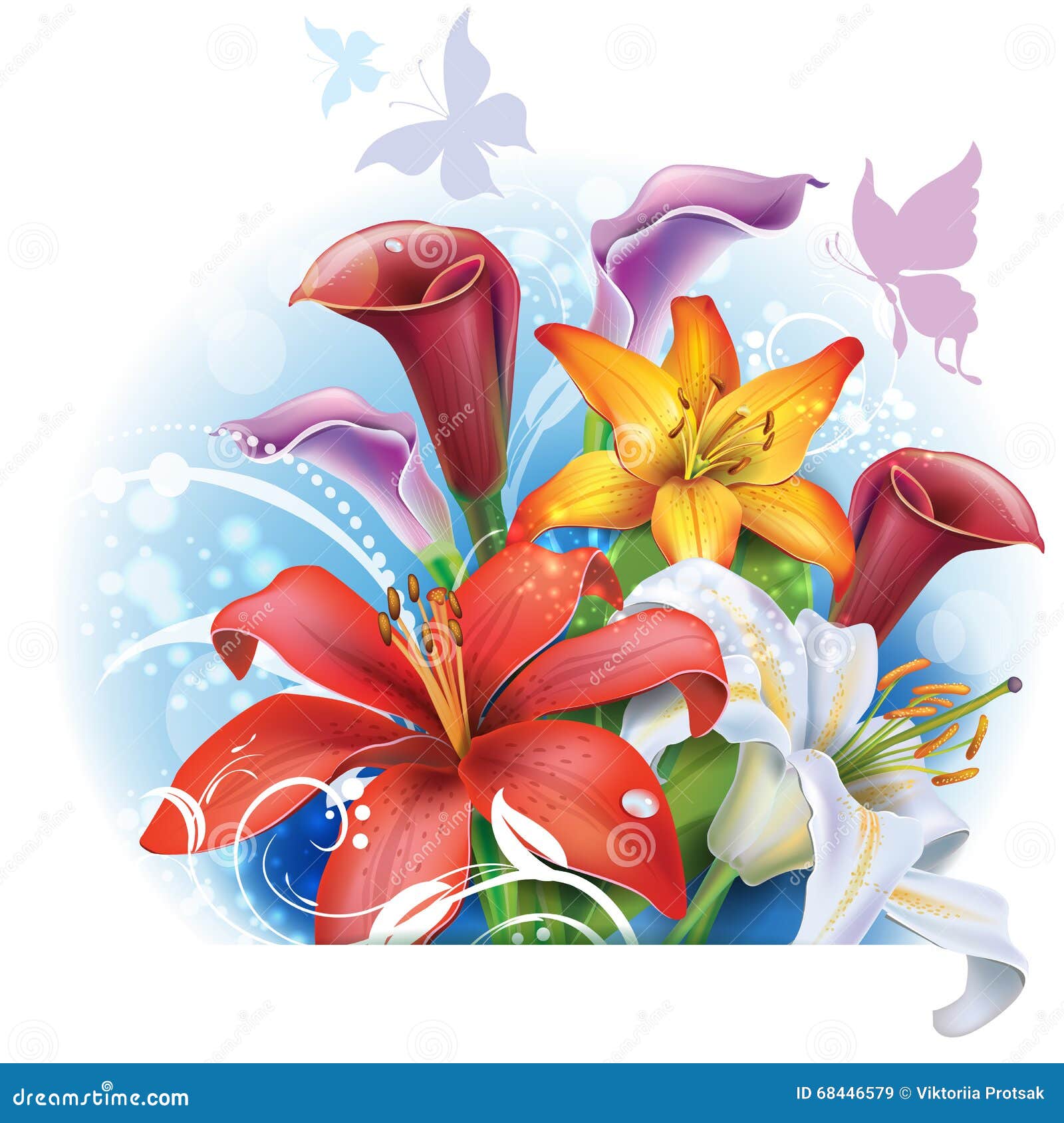 Ramo De Lirios Y De Cala Del Color Ilustración del Vector - Ilustración de  flores, vector: 68446579