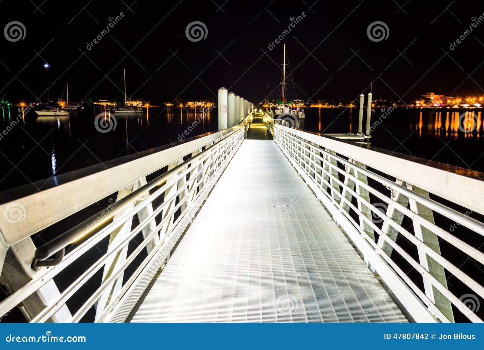 Ramp To a Dock at Night in West Palm Beach, Florida. Stock Photo