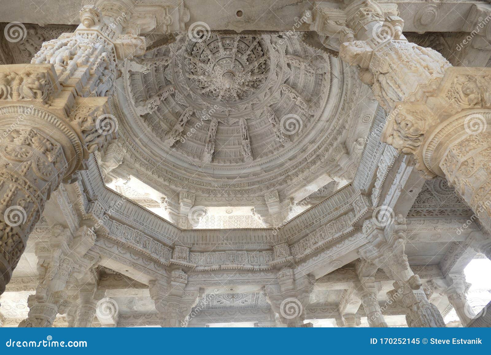 carved marble dome of jain temple at ranakpur