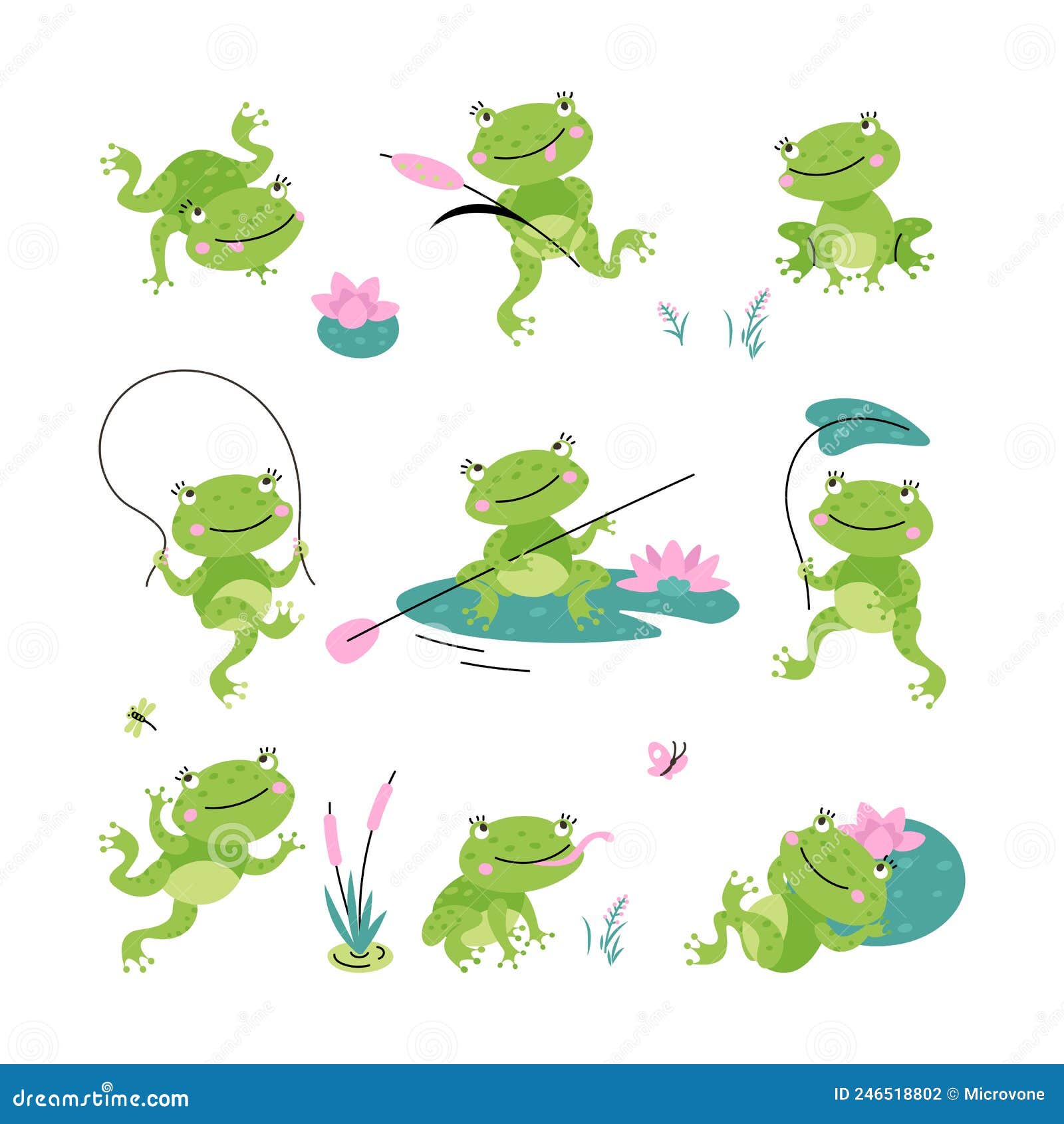 Ranas De Dibujos Animados. Verde Ranas Lindas Naturaleza Lago O Estanque Y  Animal. Sapo Humorado Y Aislado Froggy Bebé Froggy Rela Ilustración del  Vector - Ilustración de lindo, animal: 246518802