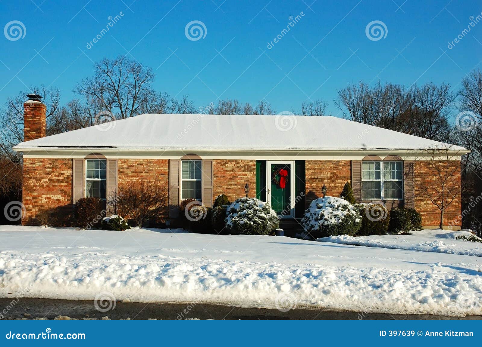 Ranch House in Winter stock image. Image of realestate 397639