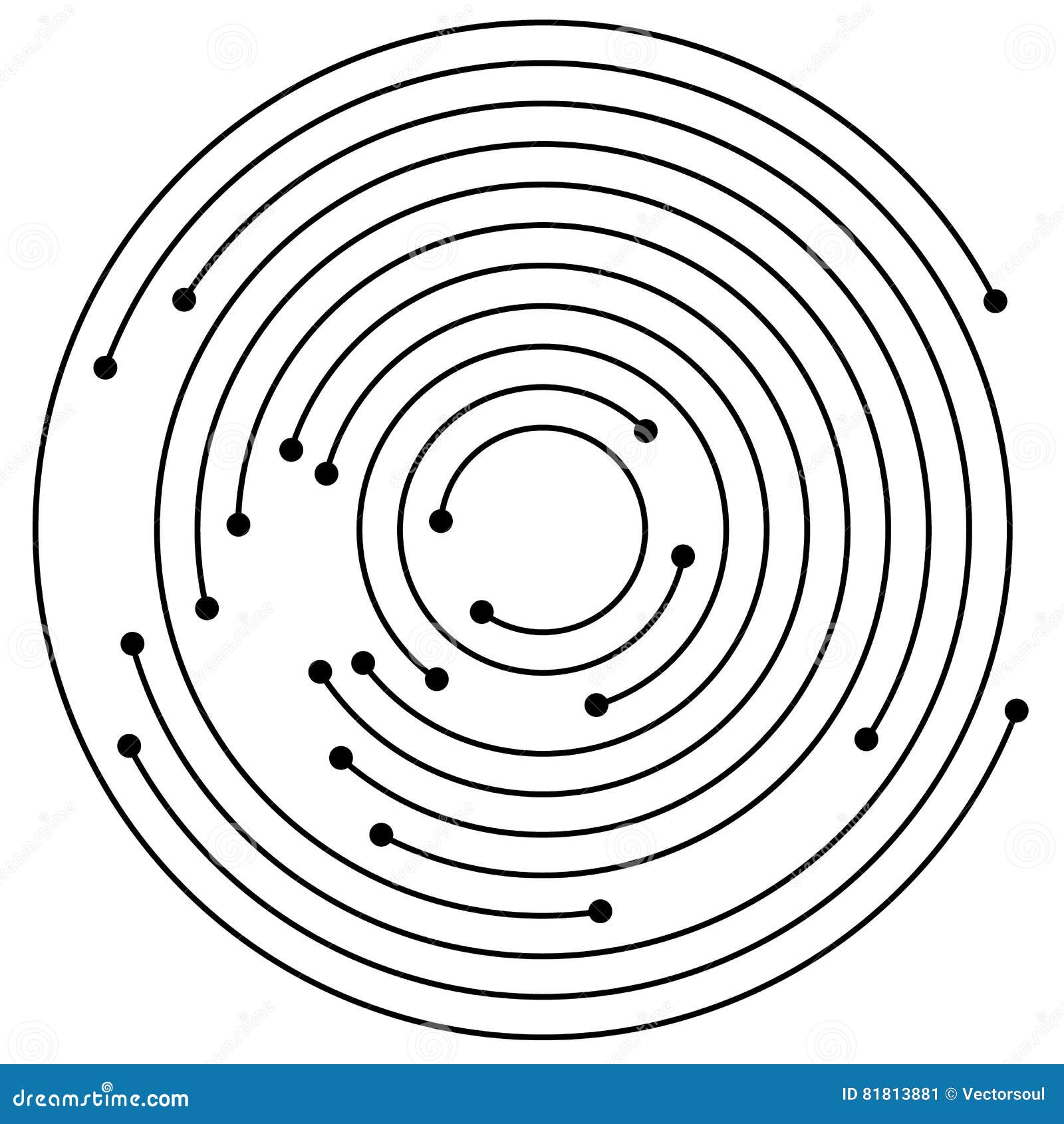 random concentric circles with dots. circular, spiral  .