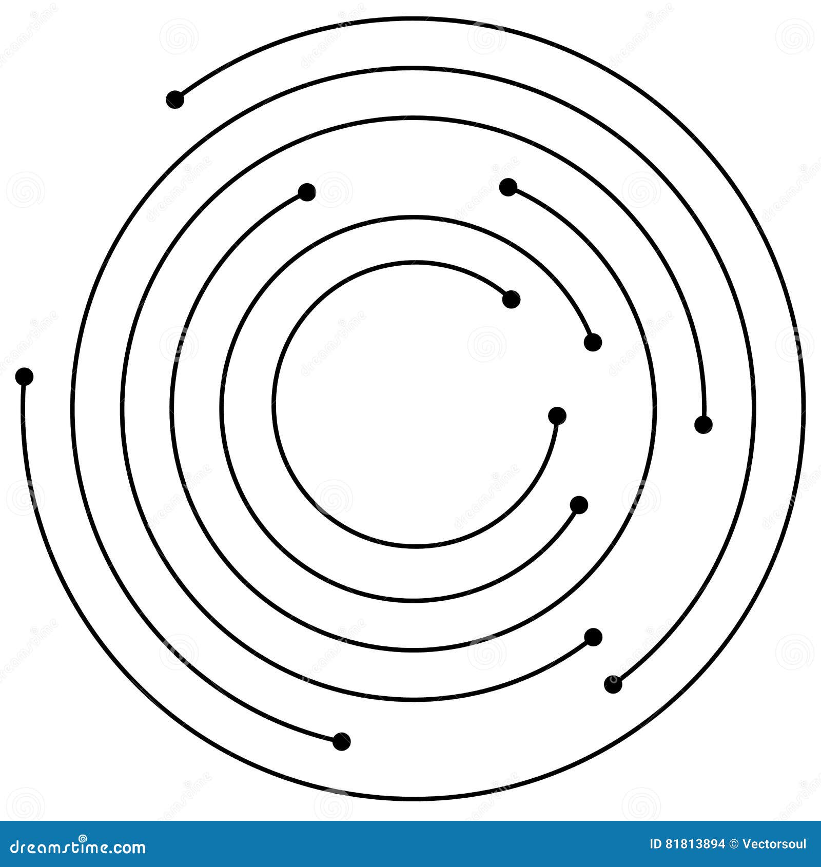 random concentric circles with dots. circular, spiral  .