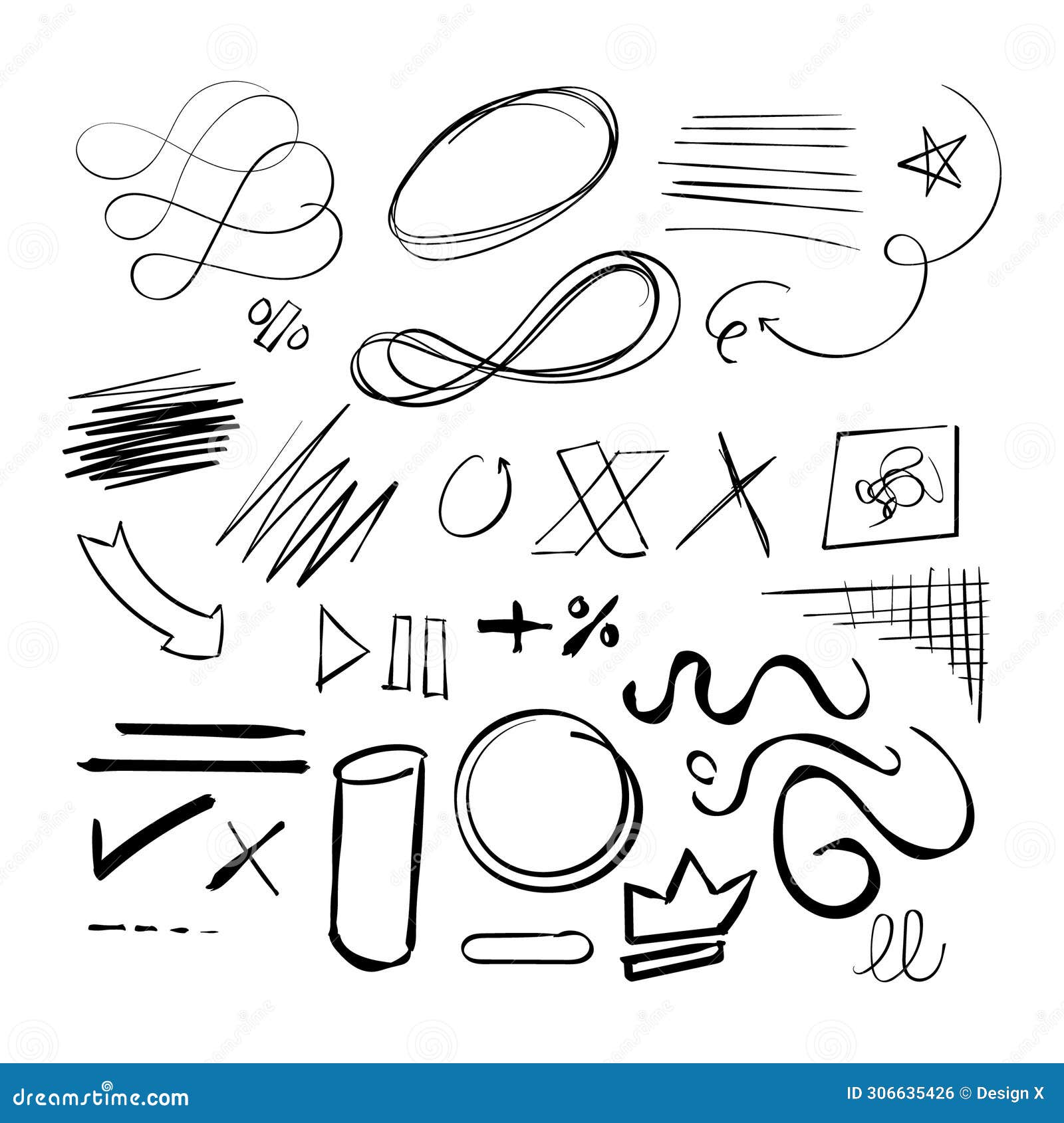 Random Hand Drawn Scribble Doodle Symbols Vector Random Hand Drawn ...