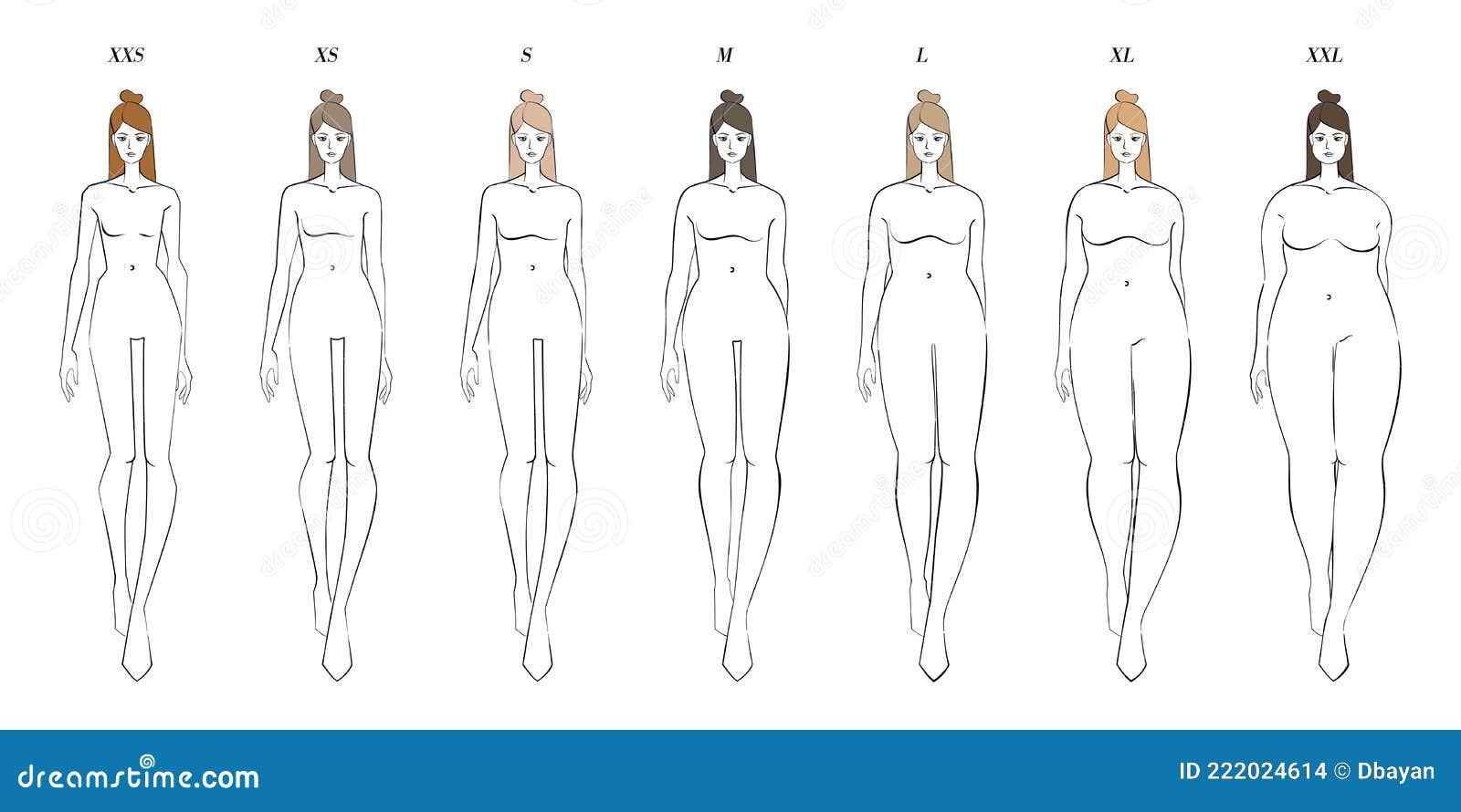 Rangée De Femmes De Taille Différente. Croquis Vectoriel Des Filles  Marchantes Illustration de Vecteur - Illustration du variation, divers:  222024614