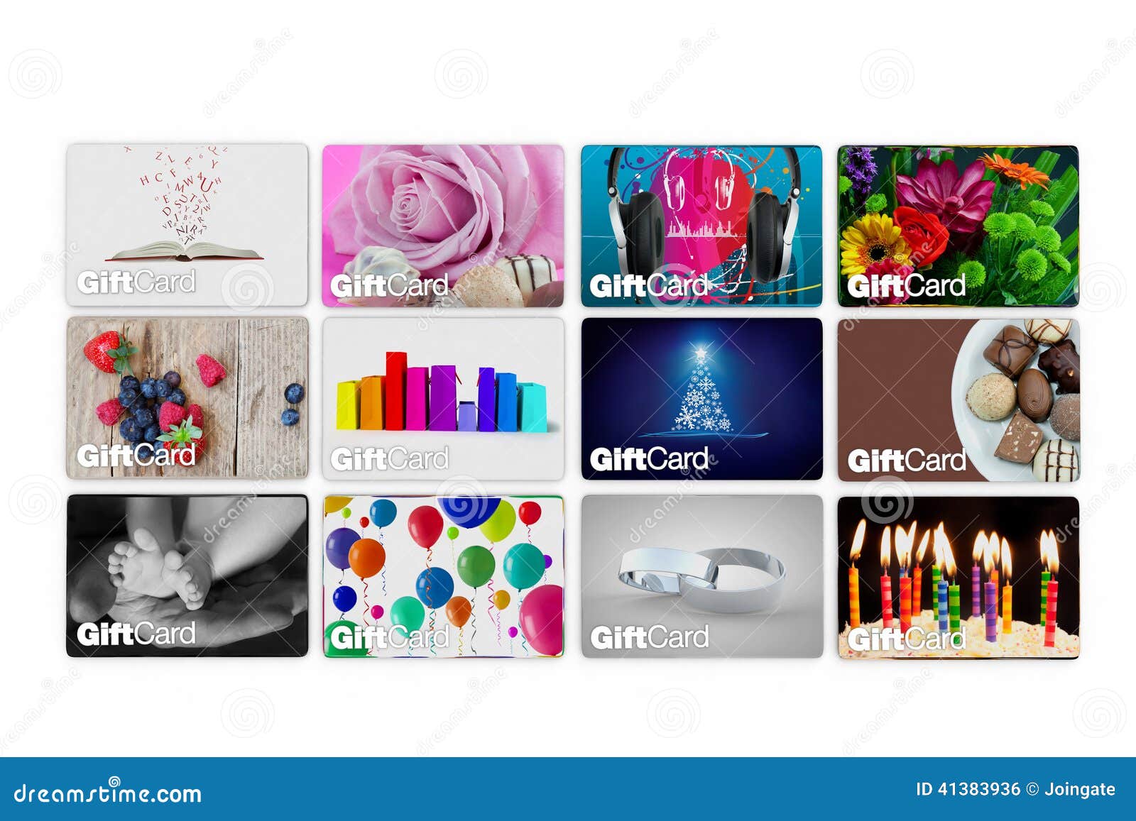 Range of Gift Card Designs for All People, White Background Stock