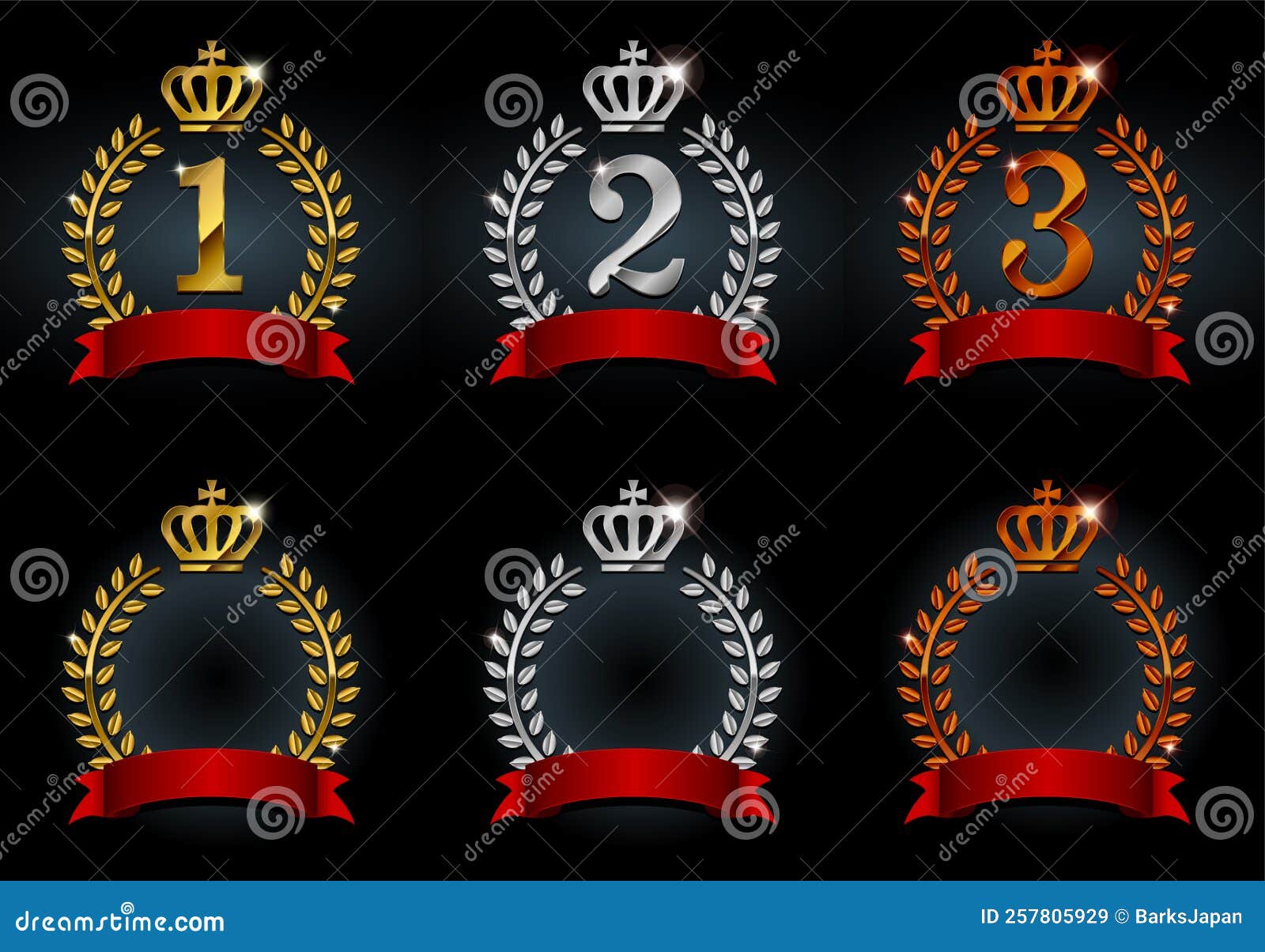 Ranking Medal Icon Illustration Set Gold, Silver, Bronze Stock Vector