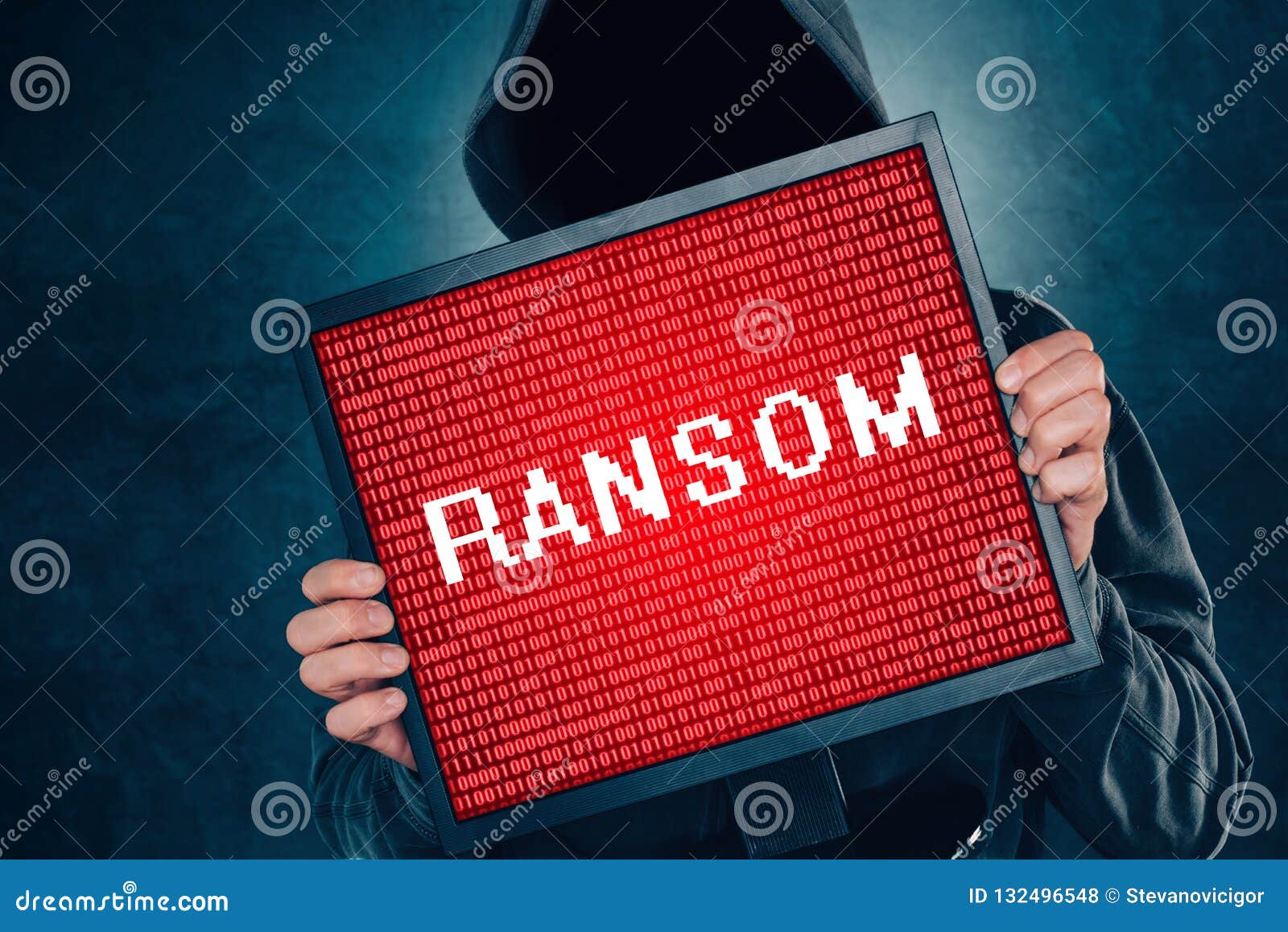 ransomware computer virus concept, hacker with monitor