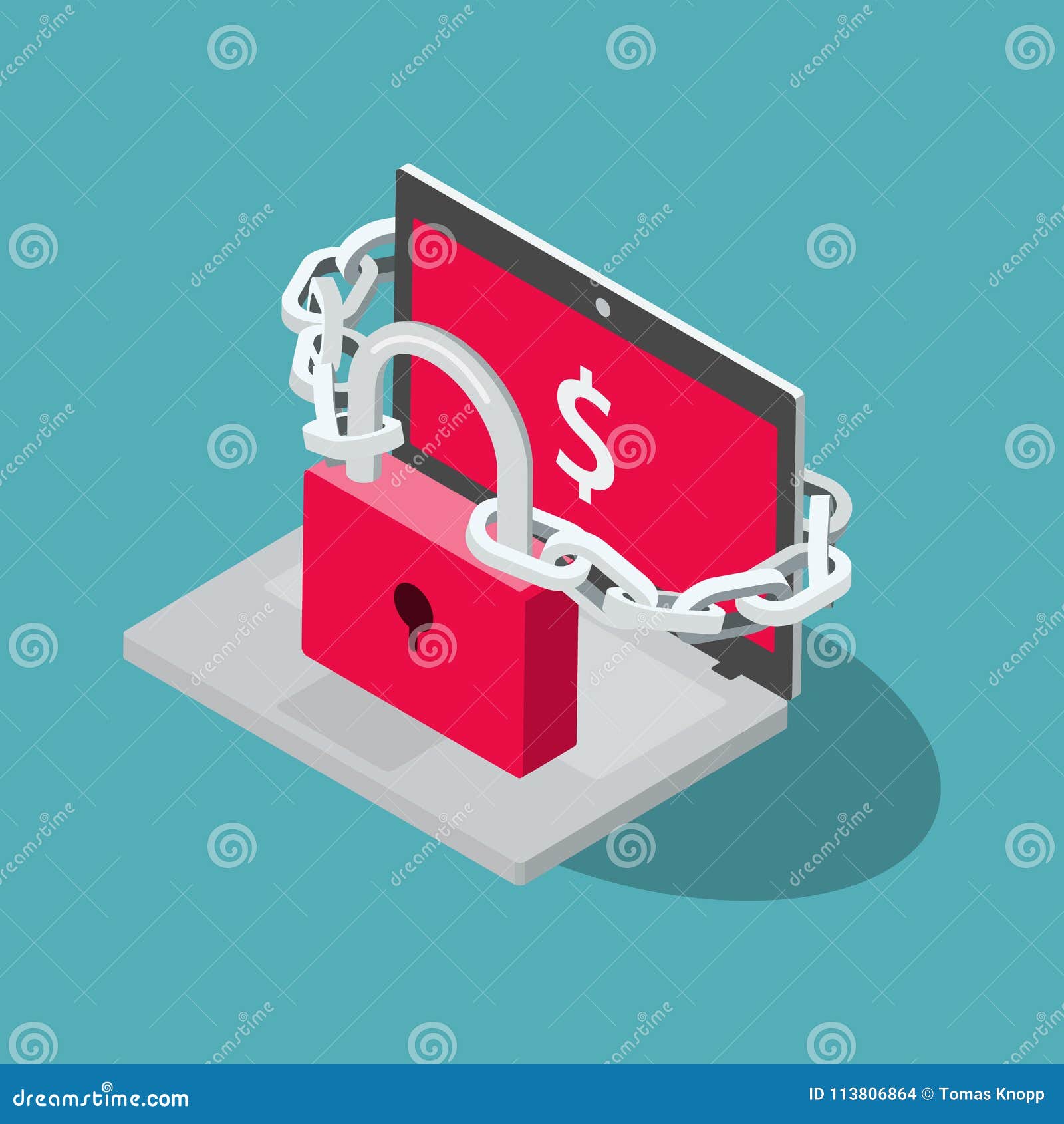 Ransomware Symbol With Laptop, Red Padlock And Chain Stock ...