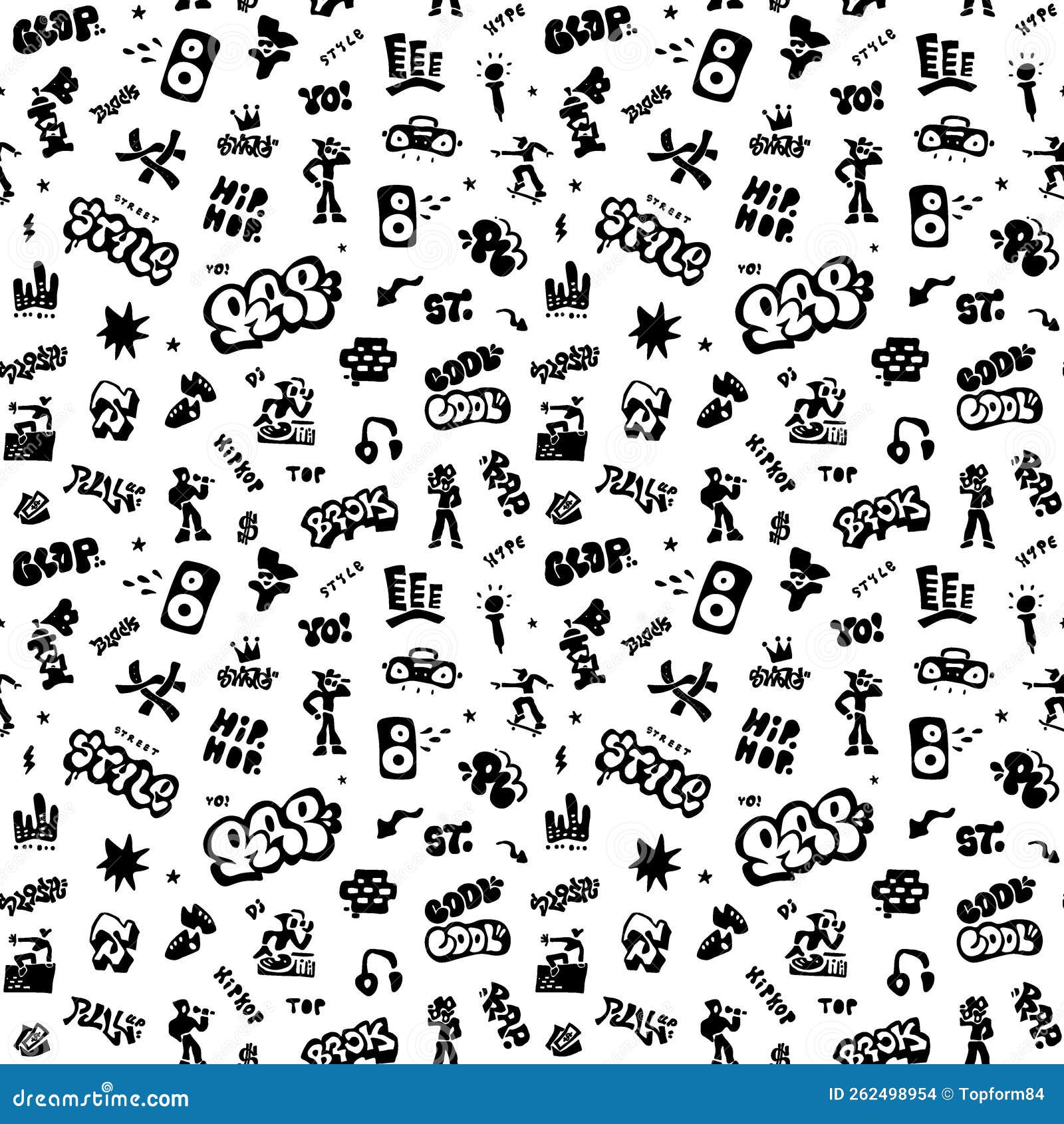 Rap Music, Graffiti,street Style - Seamless Vector Background with Icons  Stock Vector - Illustration of dance, sign: 262498954, image size:1600x1690