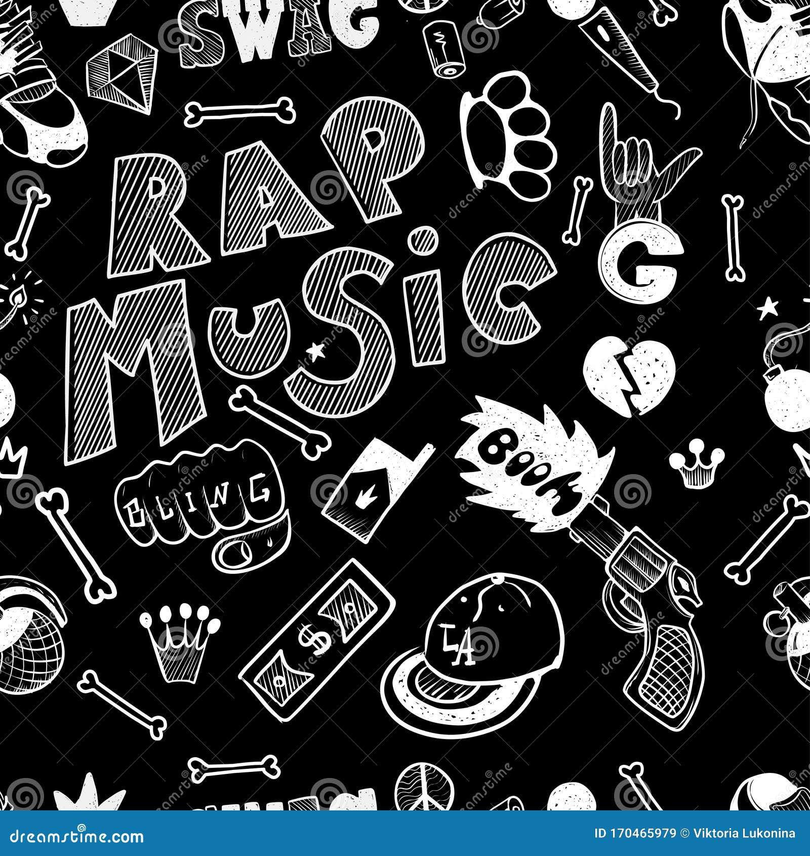 Rap Music. Hip Hop Doodle Pattern with Rap Attributes Stock ...