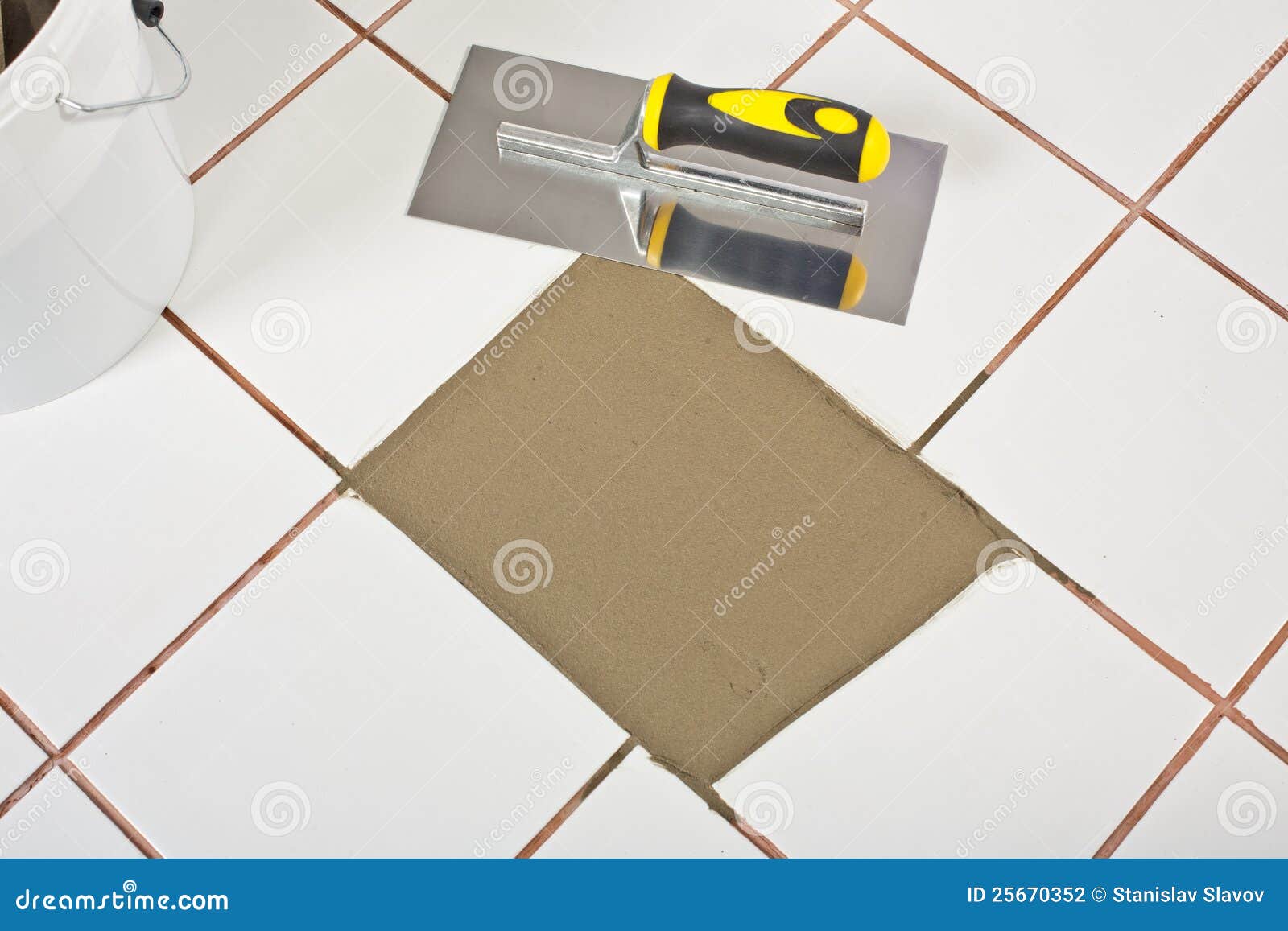 Rapair old tile DIY trowel stock photo. Image of base 25670352