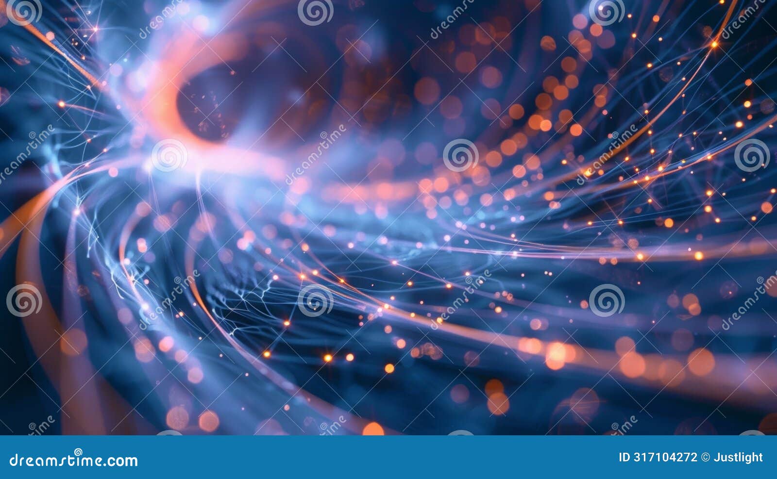 a rapid succession of flowing lines and arrows demonstrating the continuous exchange of information between particles in