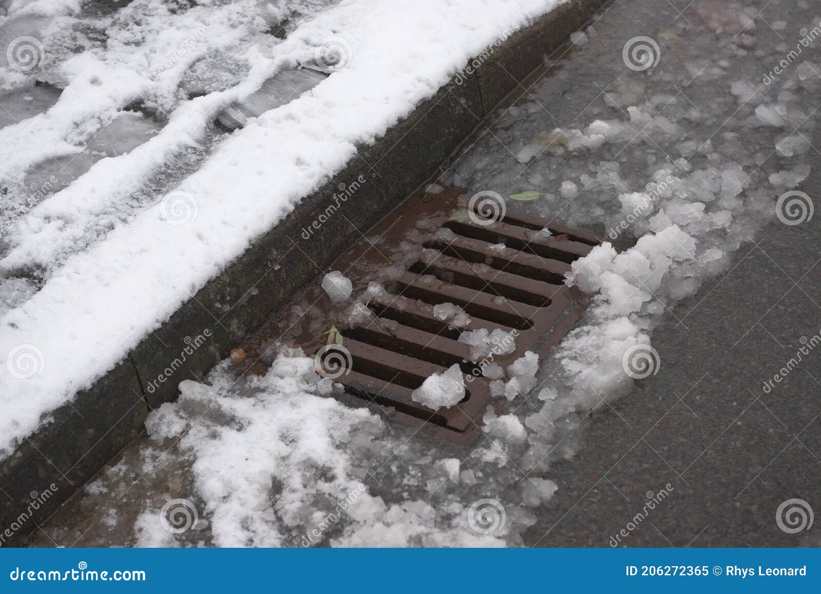 4 - rapidly melting snowfall runs into roadside surface drain