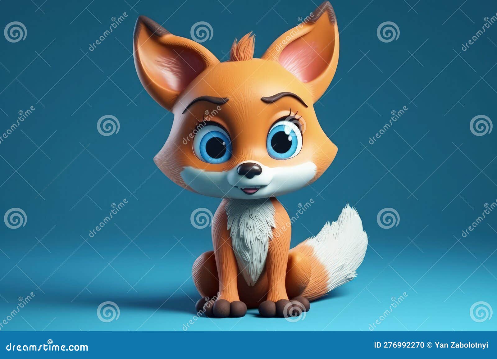 Um desenho animado de uma raposa com olhos grandes está sobre um