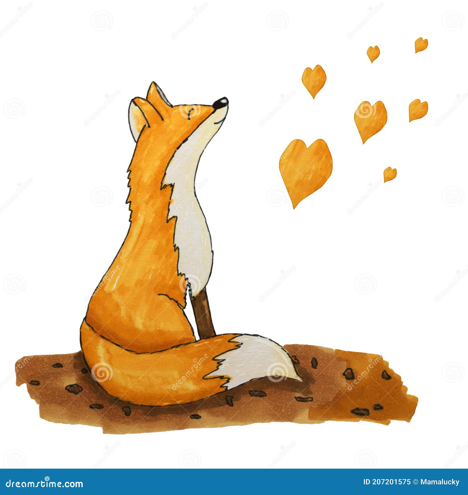 ilustração dos desenhos animados uma raposa sentada e