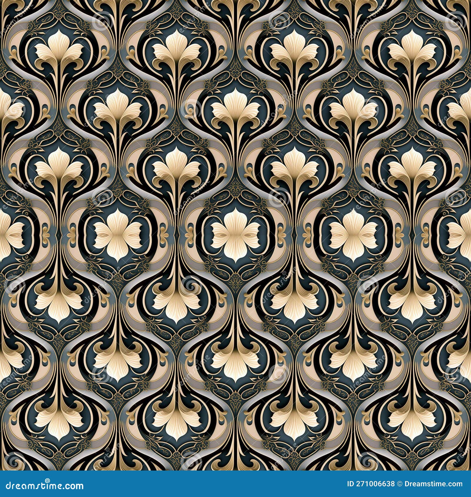 rapport of damask flowers with relief for pattern. generative ai. pattern mirrored repeat duplicates background