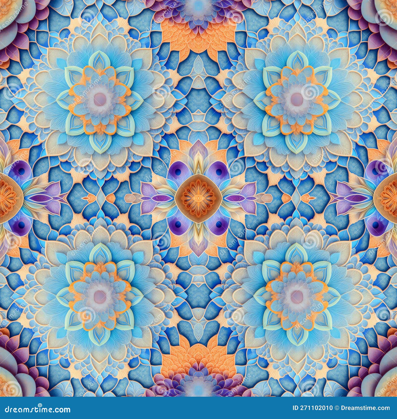 rapport seamless of beautiful flowers with relief for pattern in blue background. generative ai. pattern mirrored repeat