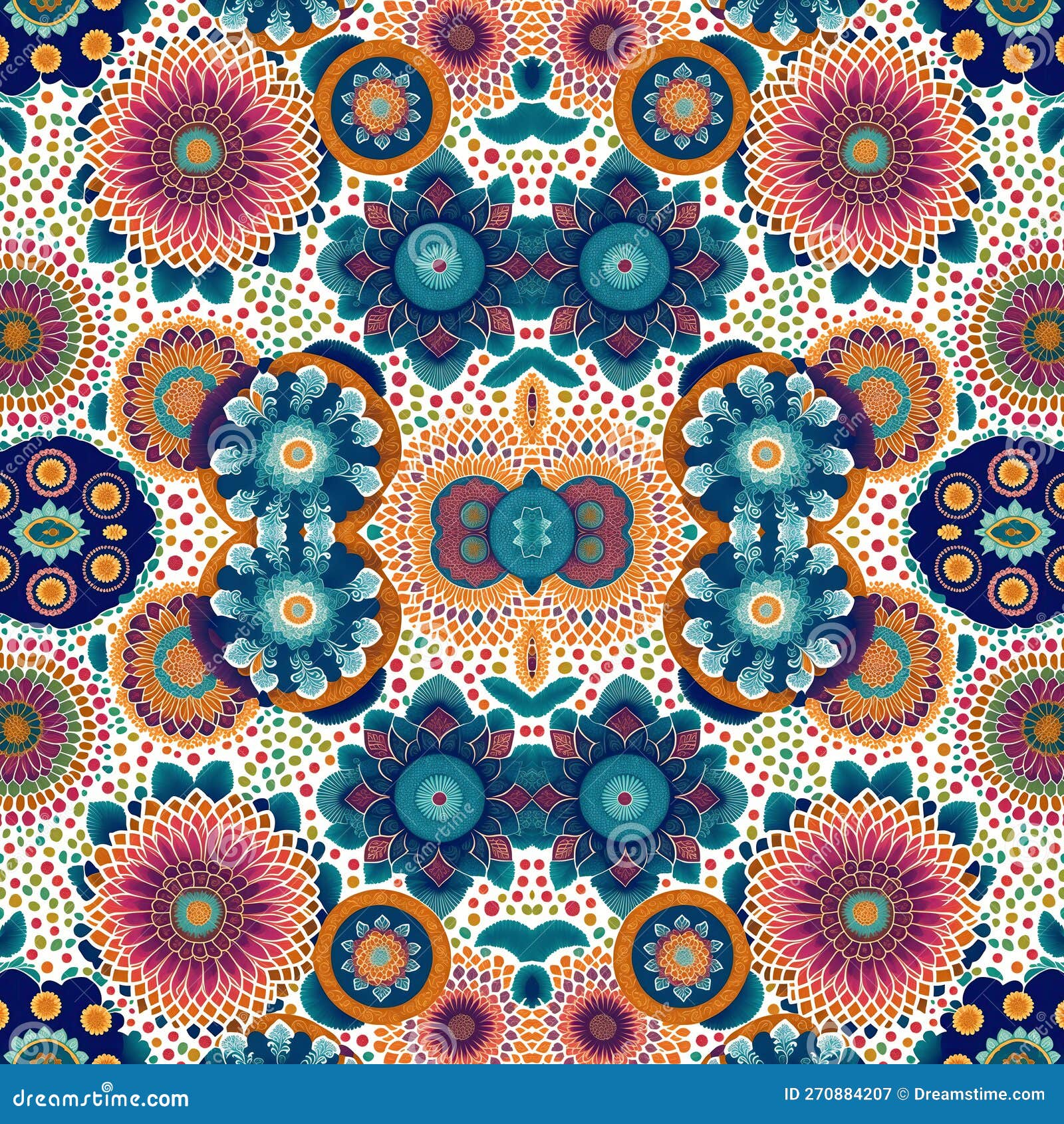 rapport seamless of mosaic of flowers multicolor tapestry pattern. generative ai. pattern mirrored repeat duplicates background