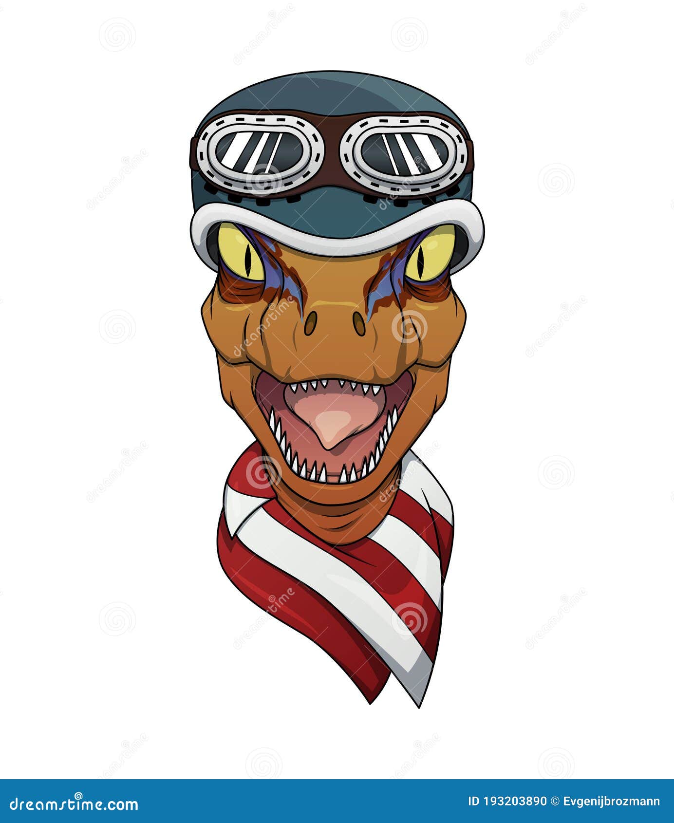 Biker Raptor Head with Helmet and Googles and Bandana on Neck