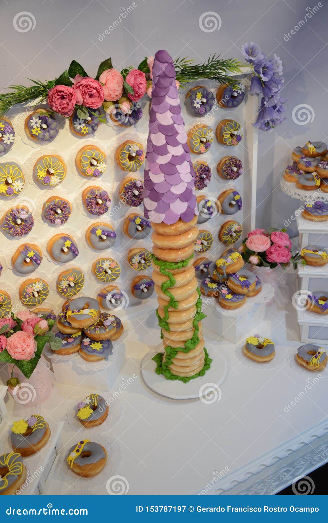 rapunzel inspired doughnut birthday cake