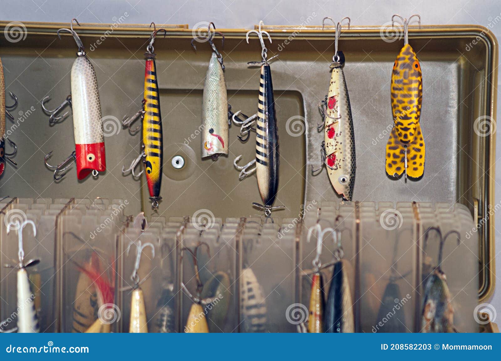 Rare Collection of Old Fishing Lures Hanging on Tacklebox Stock Image -  Image of sport, spinning: 208582203