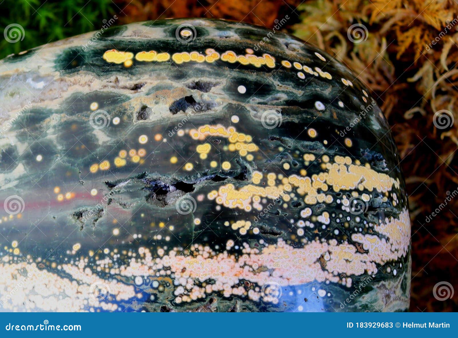 ocean jasper cut and polished freeform - close up