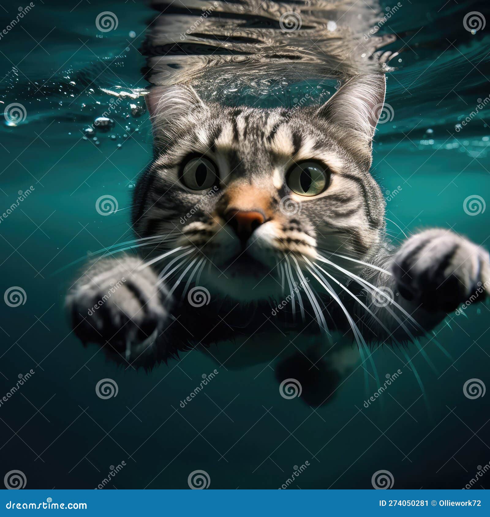 A Cat Swimming Underwater. an AI Generated Image of an Adventurous