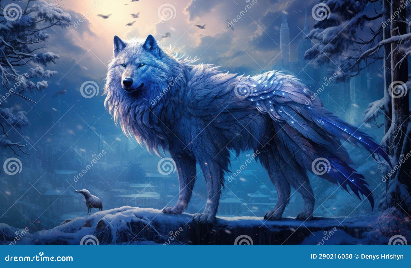 A Rare Sight: a Wolf Adorned in Blue Feathers with Majestic Wings Stock  Illustration - Illustration of beast, predator: 290216050, image size:1600x1043