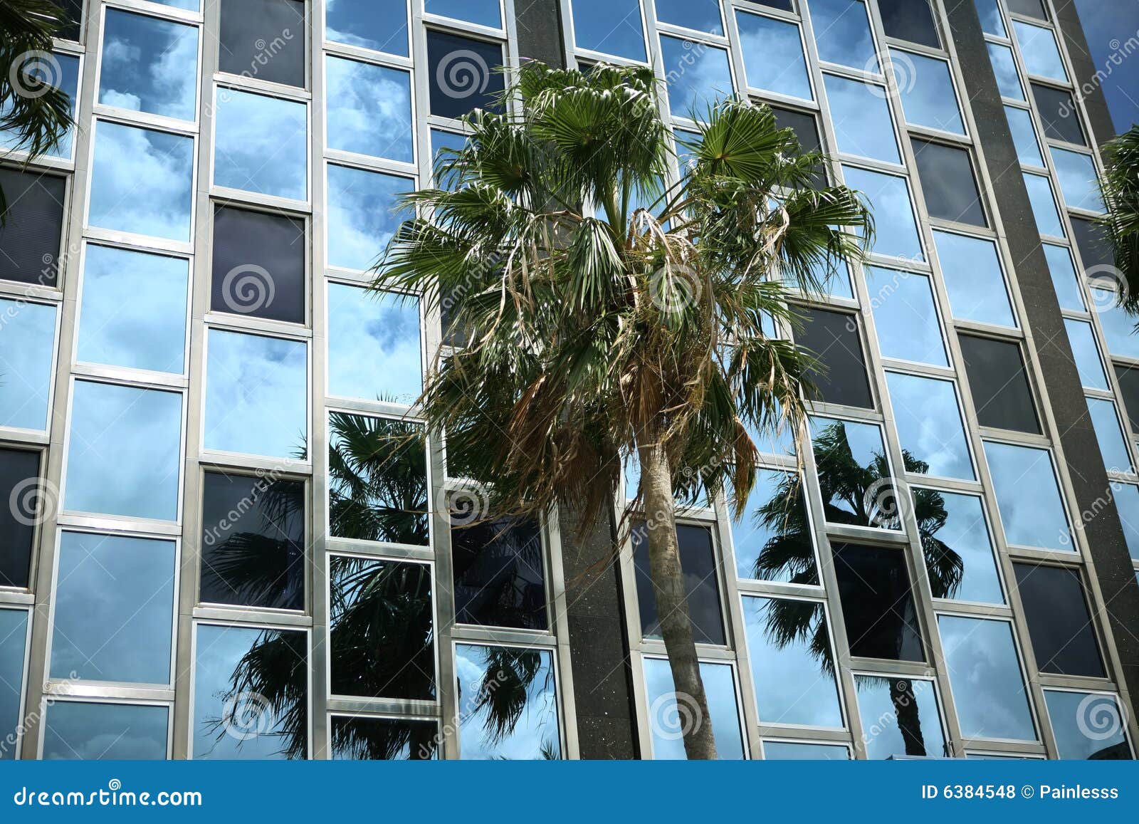 Rascacielos del sur de la playa. Cuadro asombroso del rascacielos en playa del sur + la reflexión de las nubes en las ventanas