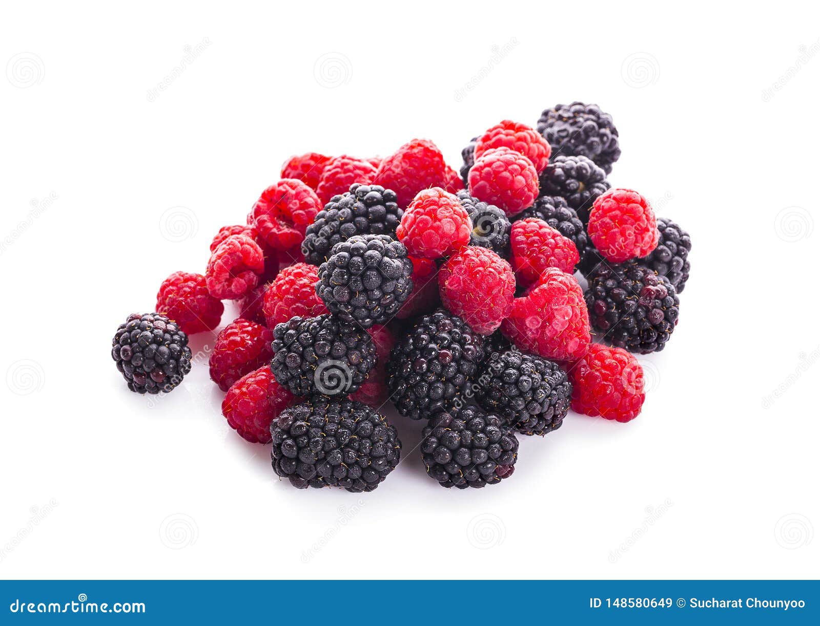 Raspberries and Blackberries on White Background Stock Image Image of
