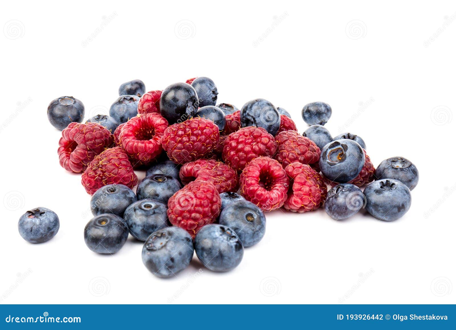 Raspberries and Blueberries Isolated on White Background Stock Photo