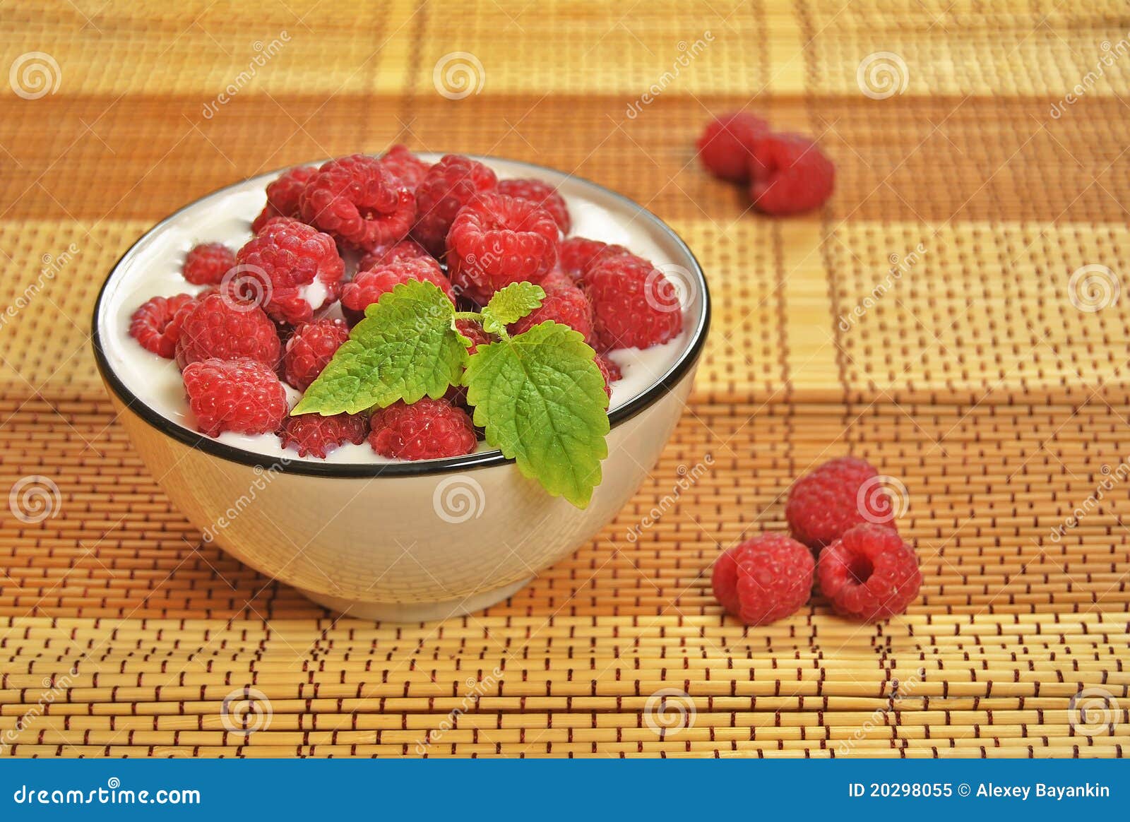 Raspberries in milk stock image. Image of health, green 20298055