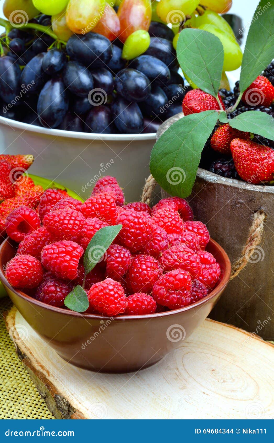 Raspberries, Strawberry, Grapes and Blackberries. Stock Photo Image