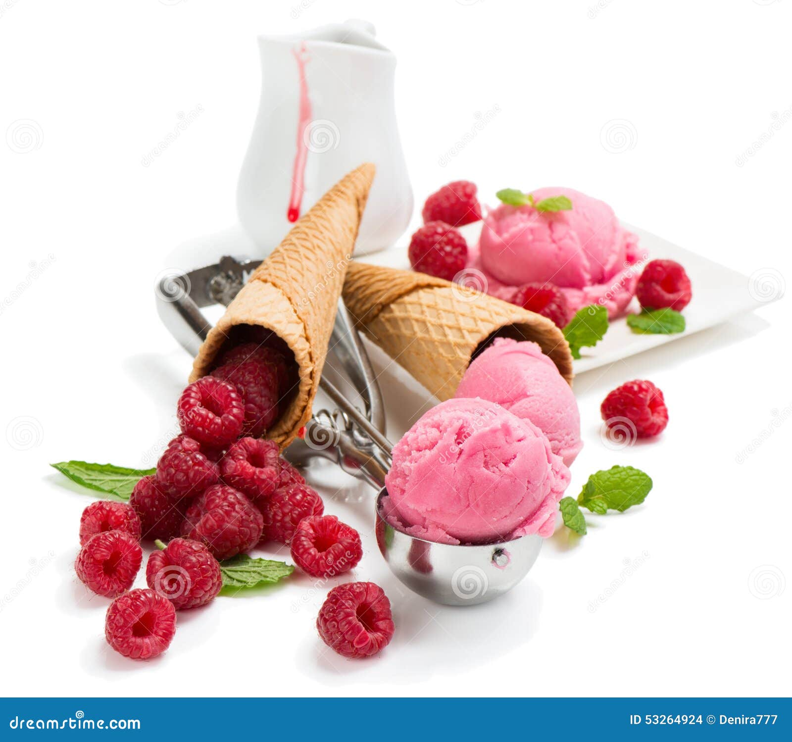 Raspberry and ice cream stock photo. Image of pink, freshness 53264924