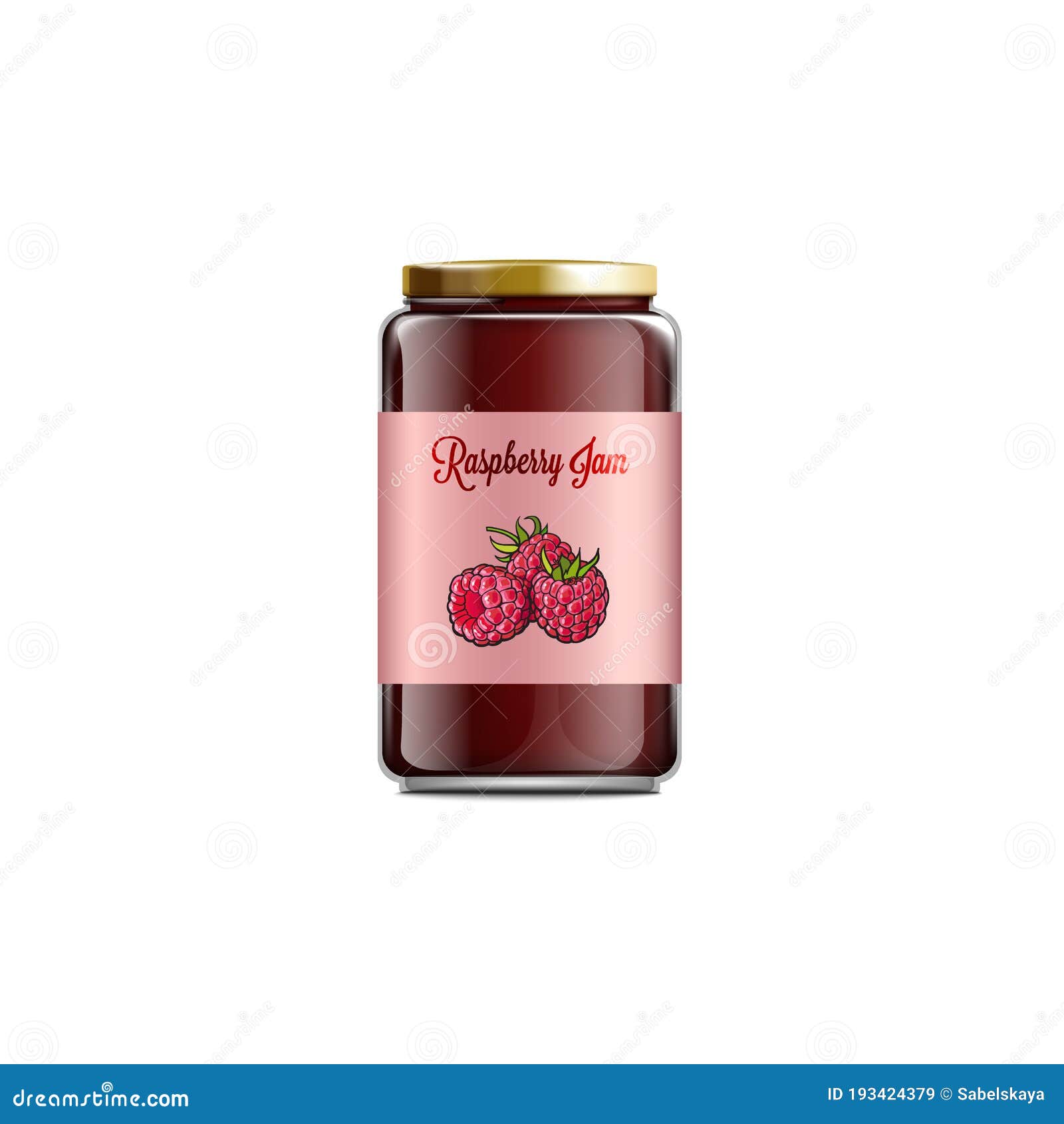 Raspberry Jam Glass Jar Labeled Realistic Vector Template Illustration Isolated Stock Vector Illustration Of Colorful Mockup 193424379