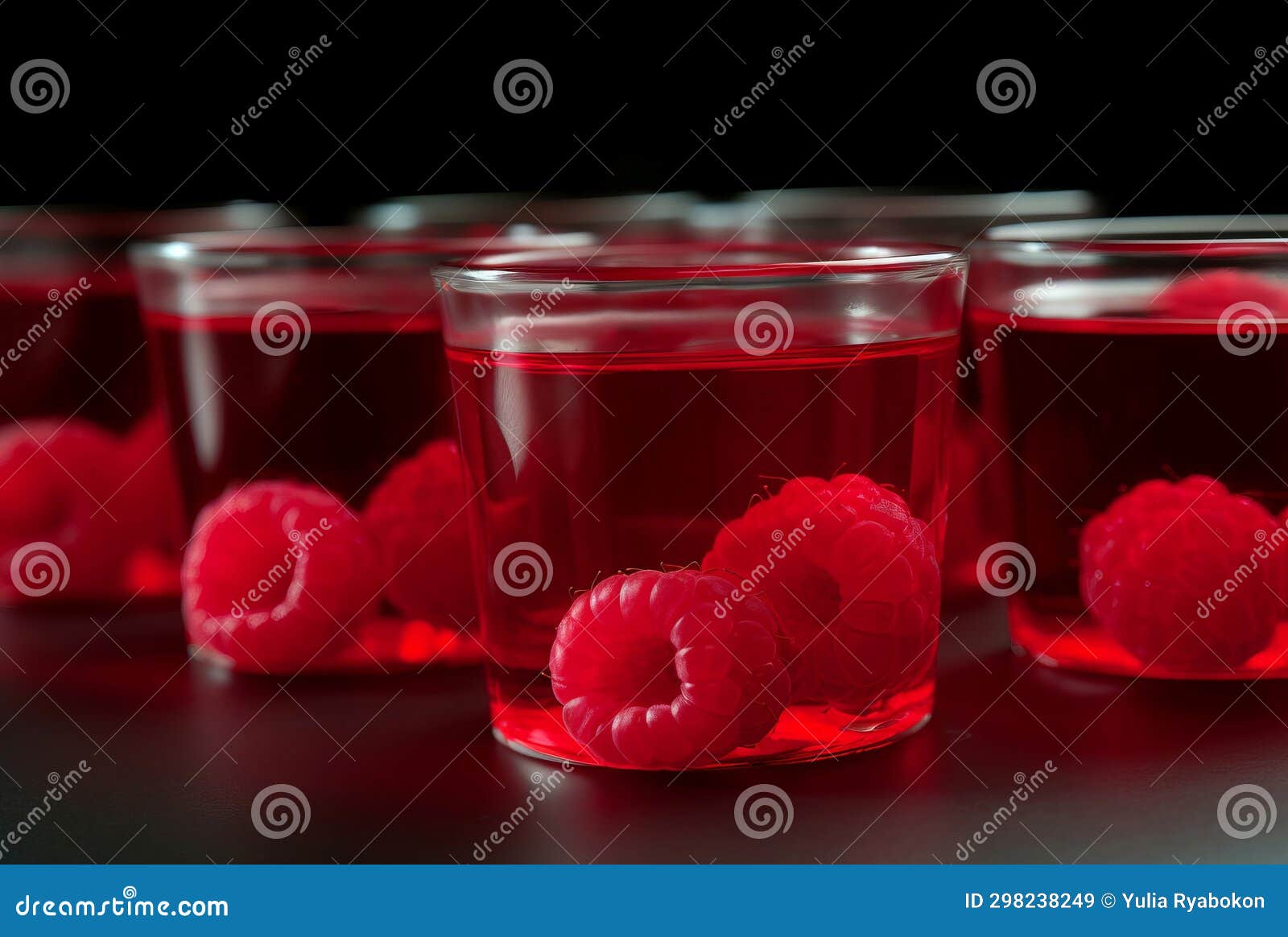 Raspberry Jelly Shots Closeup. Generate Ai Stock Illustration