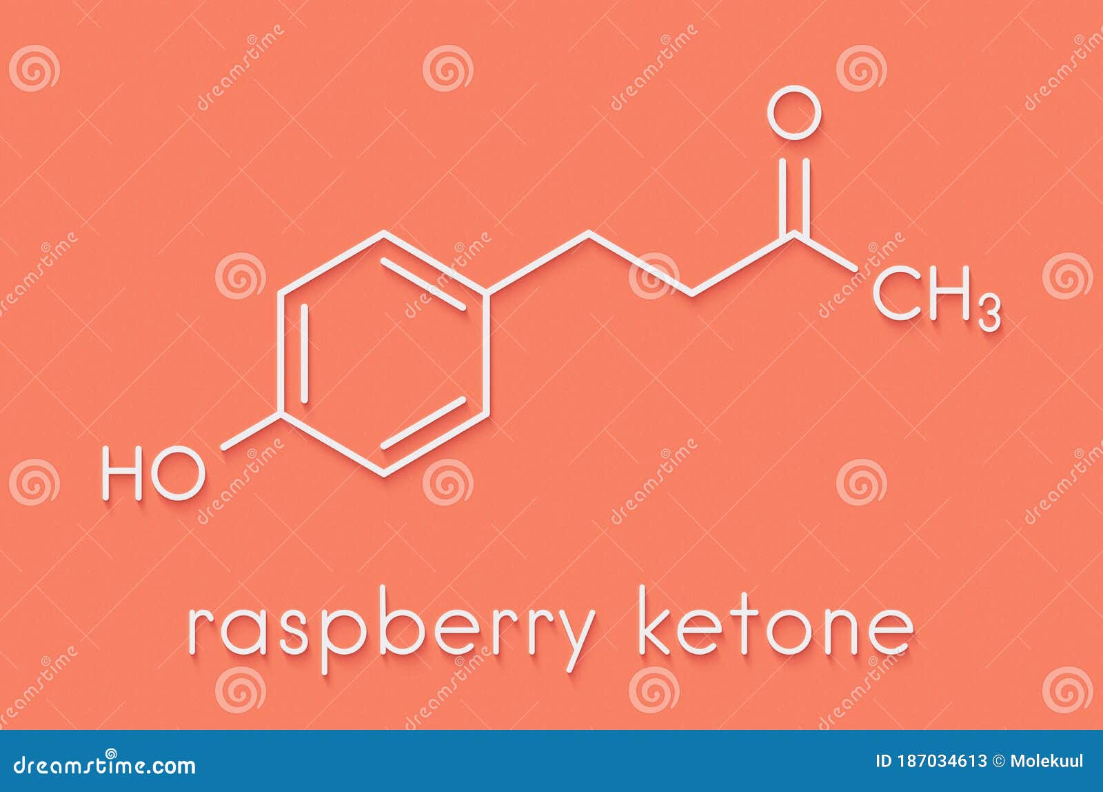 raspberry ketone molecule. primary aroma compound of raspberries. used as food additive and in nutritional supplements. skeletal