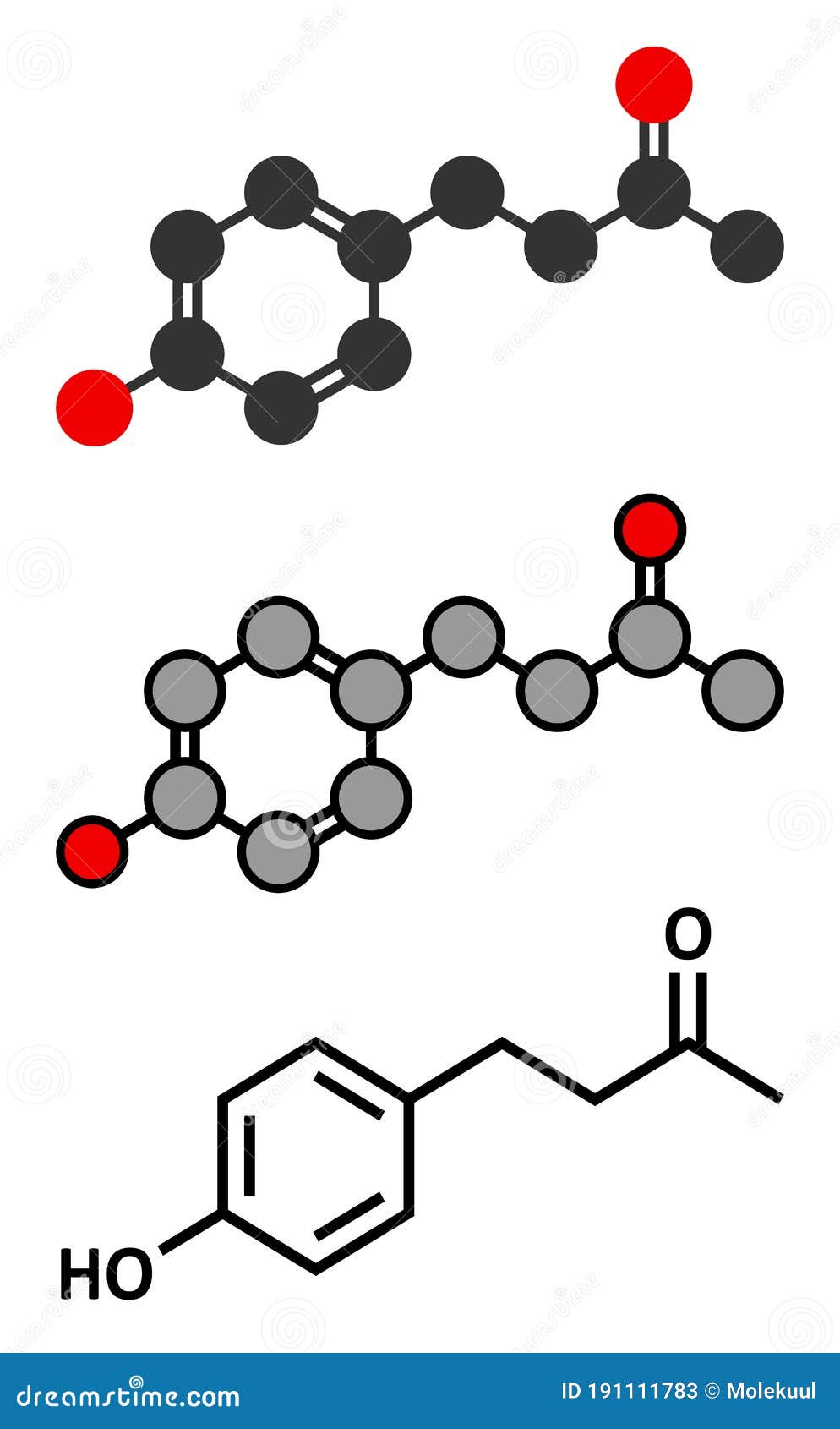 raspberry ketone molecule. primary aroma compound of raspberries. used as food additive and in nutritional supplements